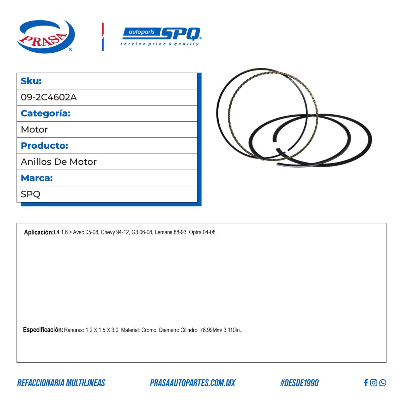 Anillos De Motor, Para Chevrolet Aveo L4 (1.6) del2005-2008, Marca SPQ