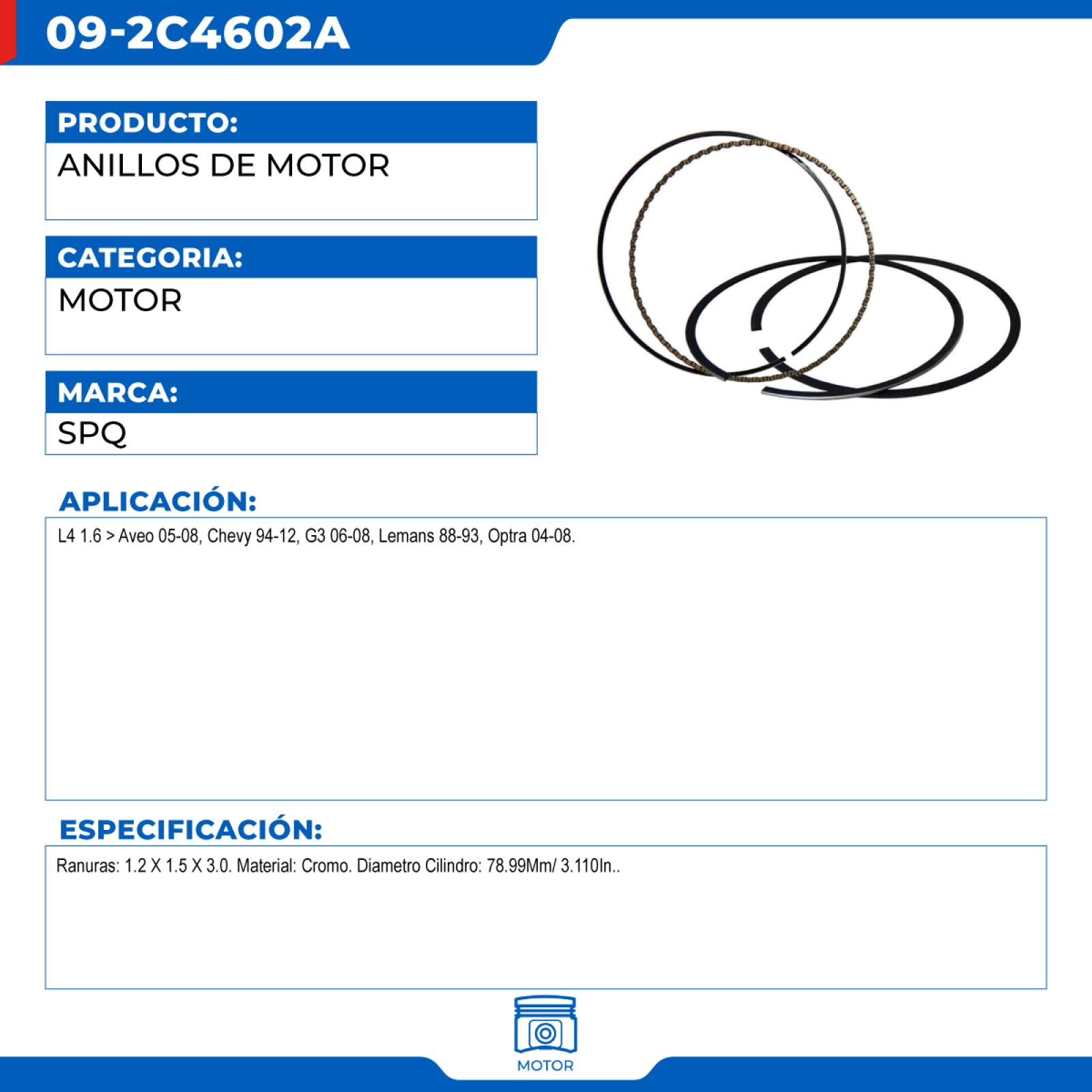 Anillos De Motor, Para Chevrolet Aveo L4 (1.6) del2005-2008, Marca SPQ