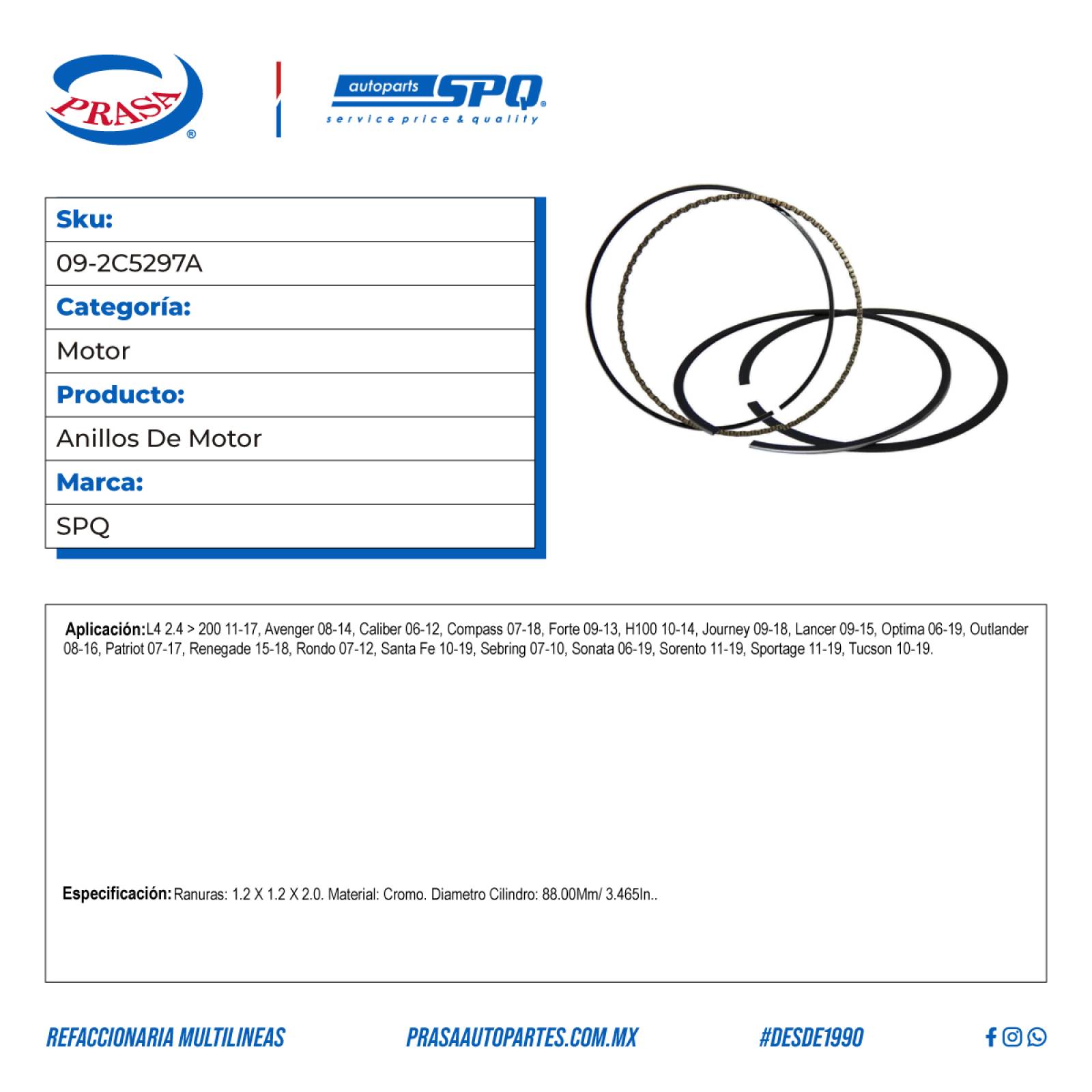 Anillos De Motor, Para Chrysler 200 L4 (2.4) del2011-2017, Marca SPQ