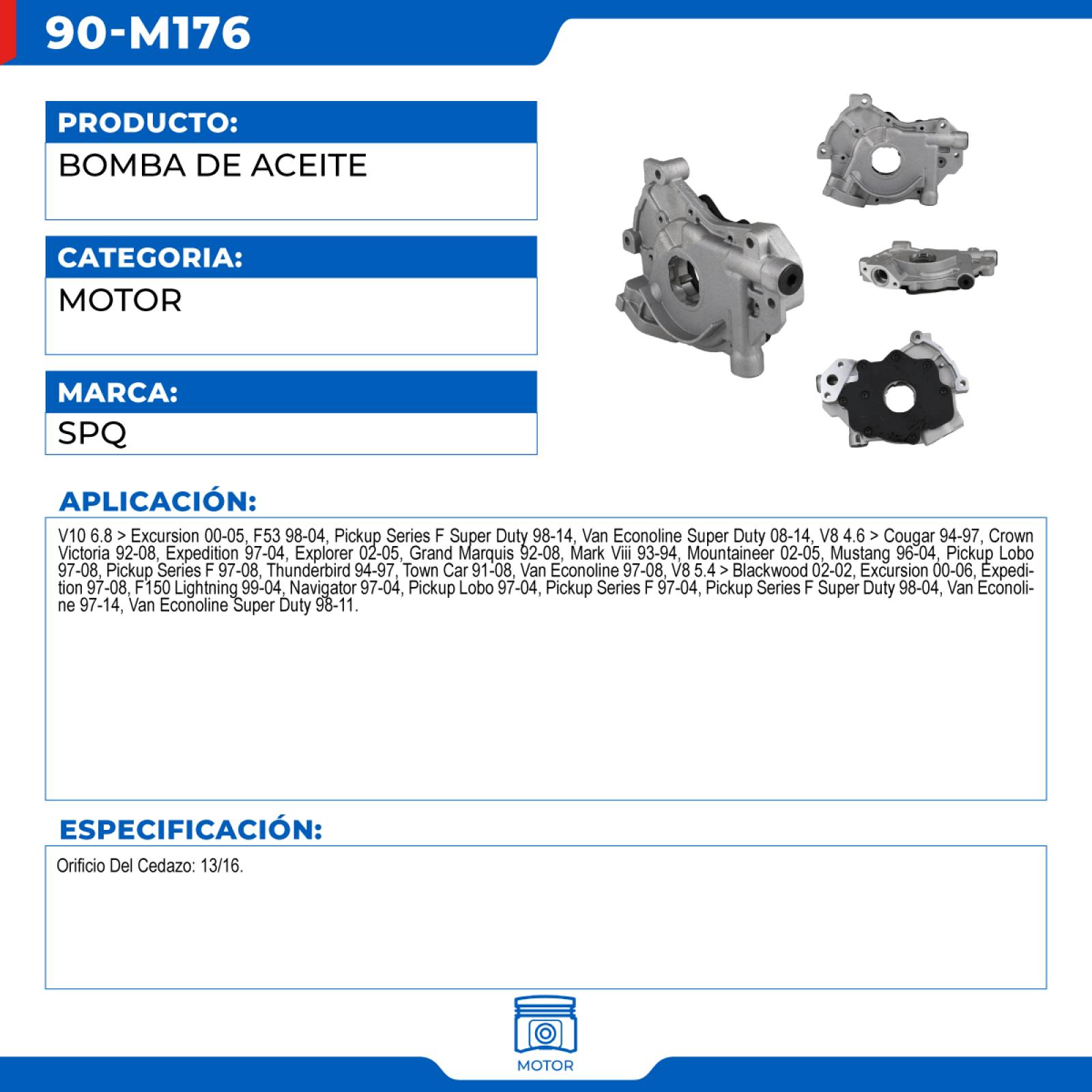 Bomba De Aceite, SPQ; Para Ford Crown Victoria 1992-2008 V8; 4.6