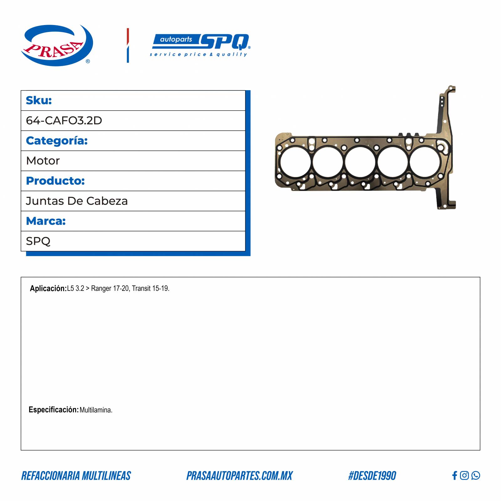 Juntas De Cabeza, SPQ; Para Ford Ranger 2017-2020 L5; 3.2