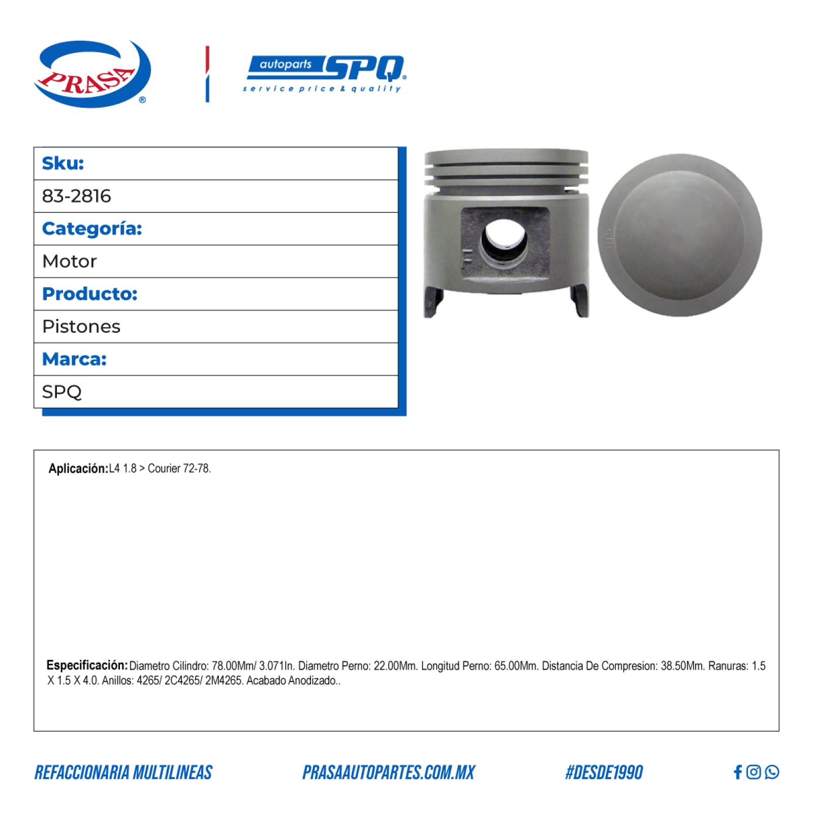 Pistones, SPQ; Para Ford Courier 1972-1978 L4; 1.8