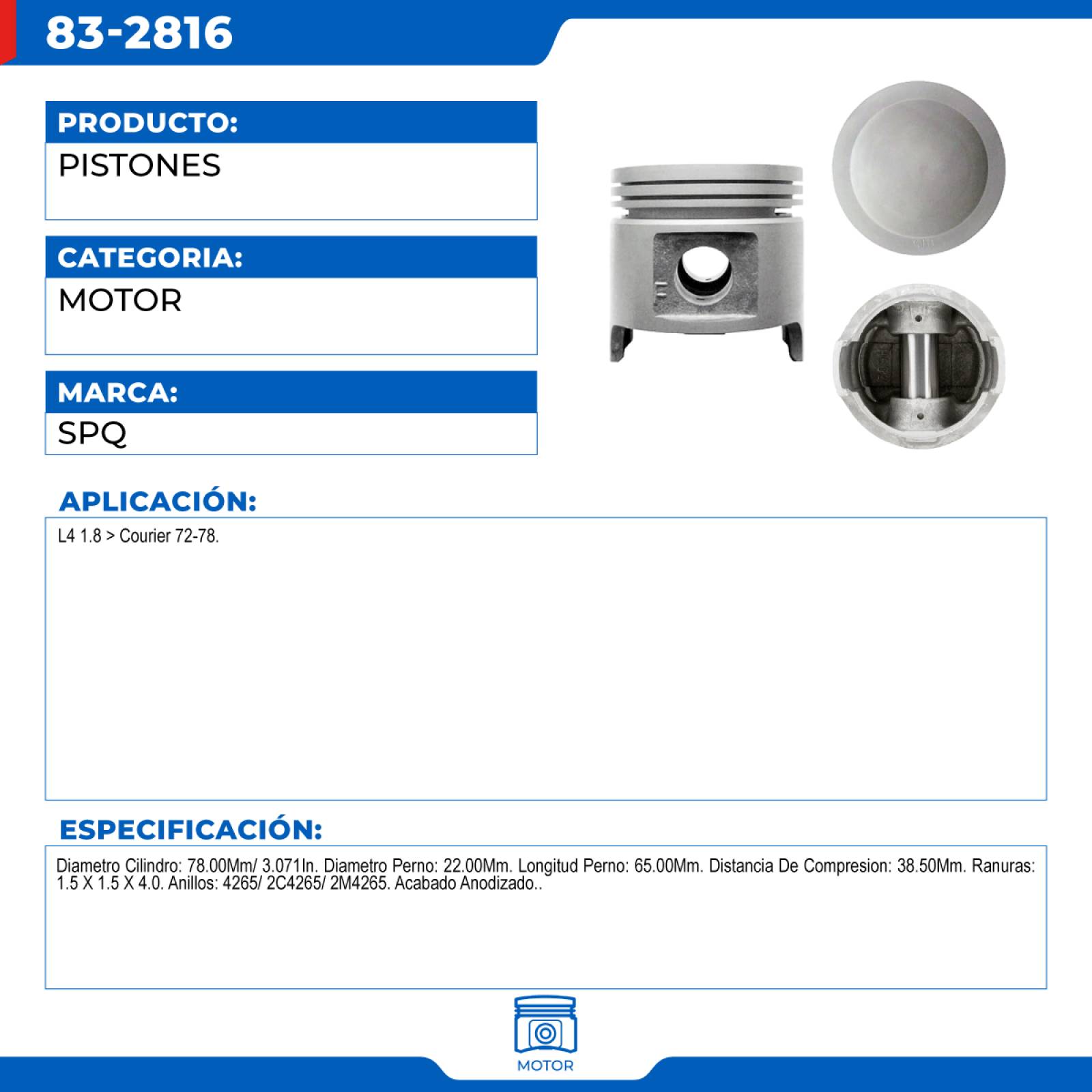 Pistones, SPQ; Para Ford Courier 1972-1978 L4; 1.8