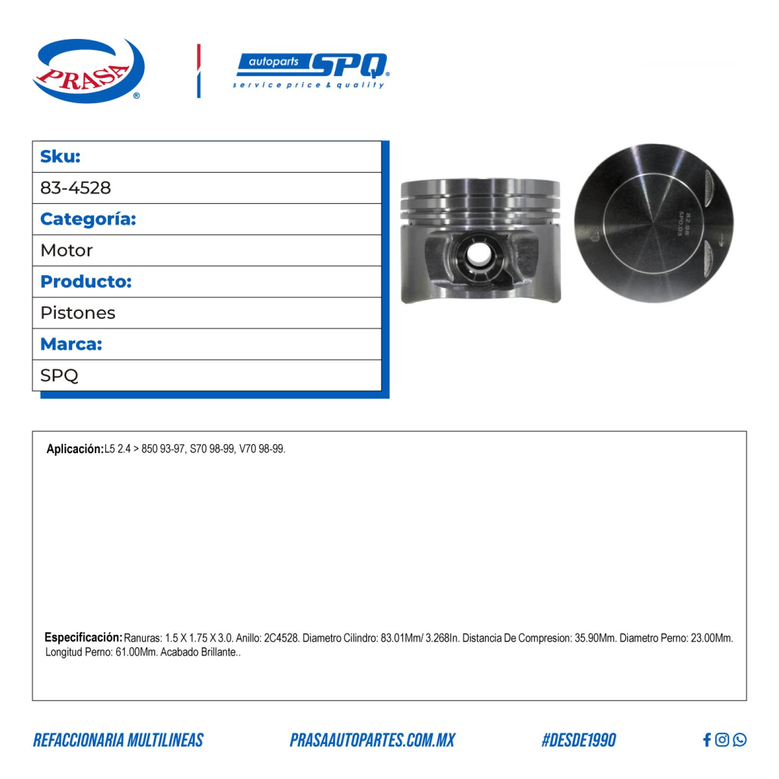 Pistones, SPQ; Para Volvo 850 1993-1997 L5; 2.4