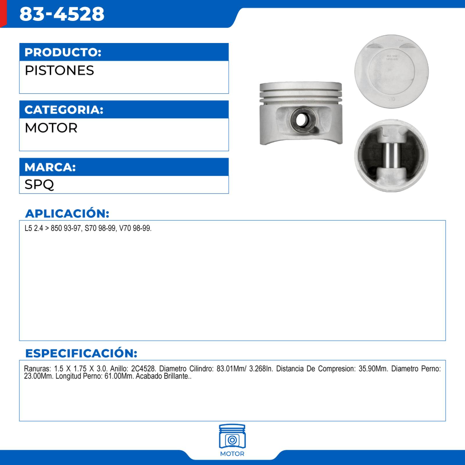 Pistones, SPQ; Para Volvo 850 1993-1997 L5; 2.4