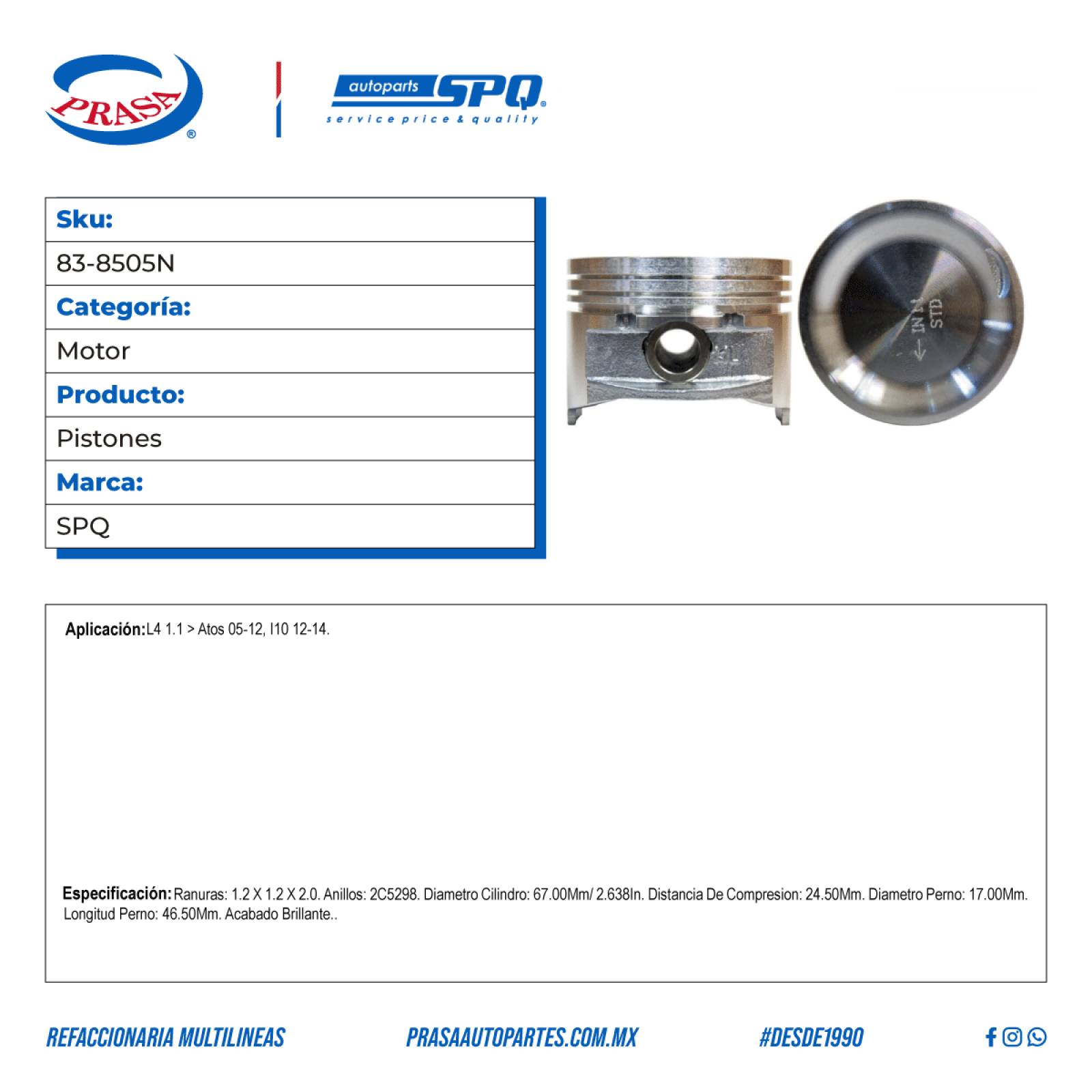 Pistones, SPQ; Para Dodge Atos 2005-2012 L4; 1.1