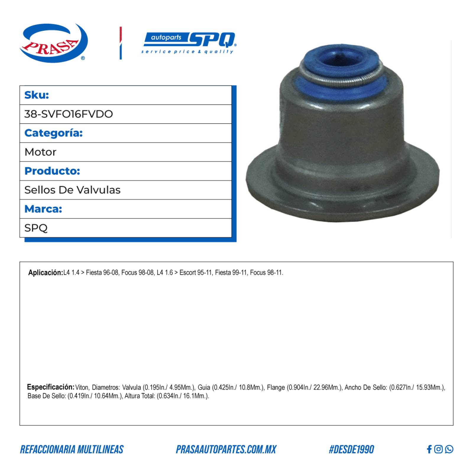 Sellos De Valvulas, SPQ; Para Ford Escort 1995-2011 L4; 1.6