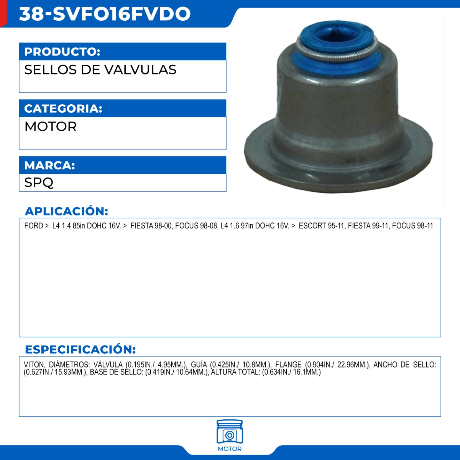 Sellos De Valvulas, SPQ; Para Ford Escort 1995-2011 L4; 1.6