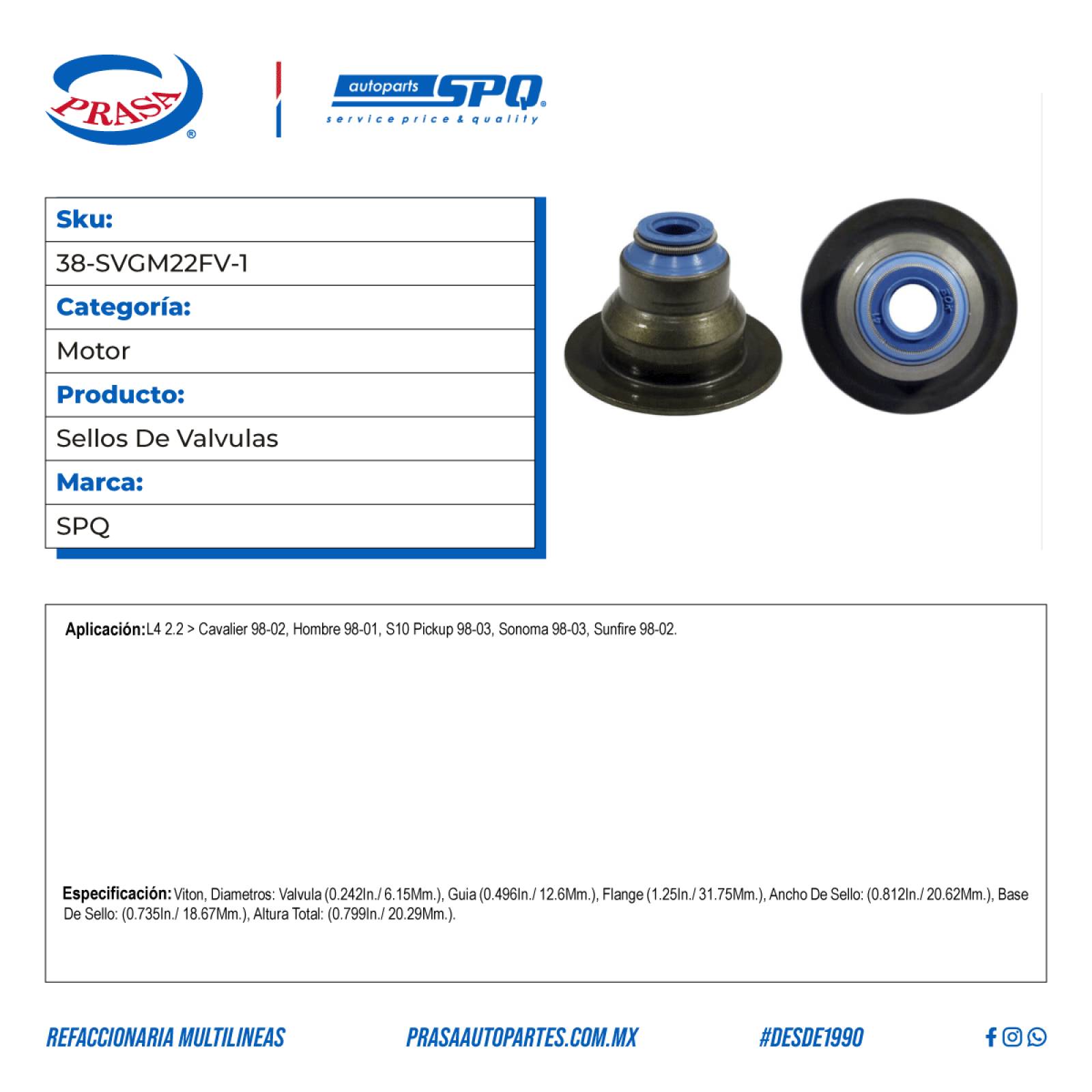 Sellos De Valvulas, SPQ; Para Chevrolet Cavalier 1998-2002 L4; 2.2