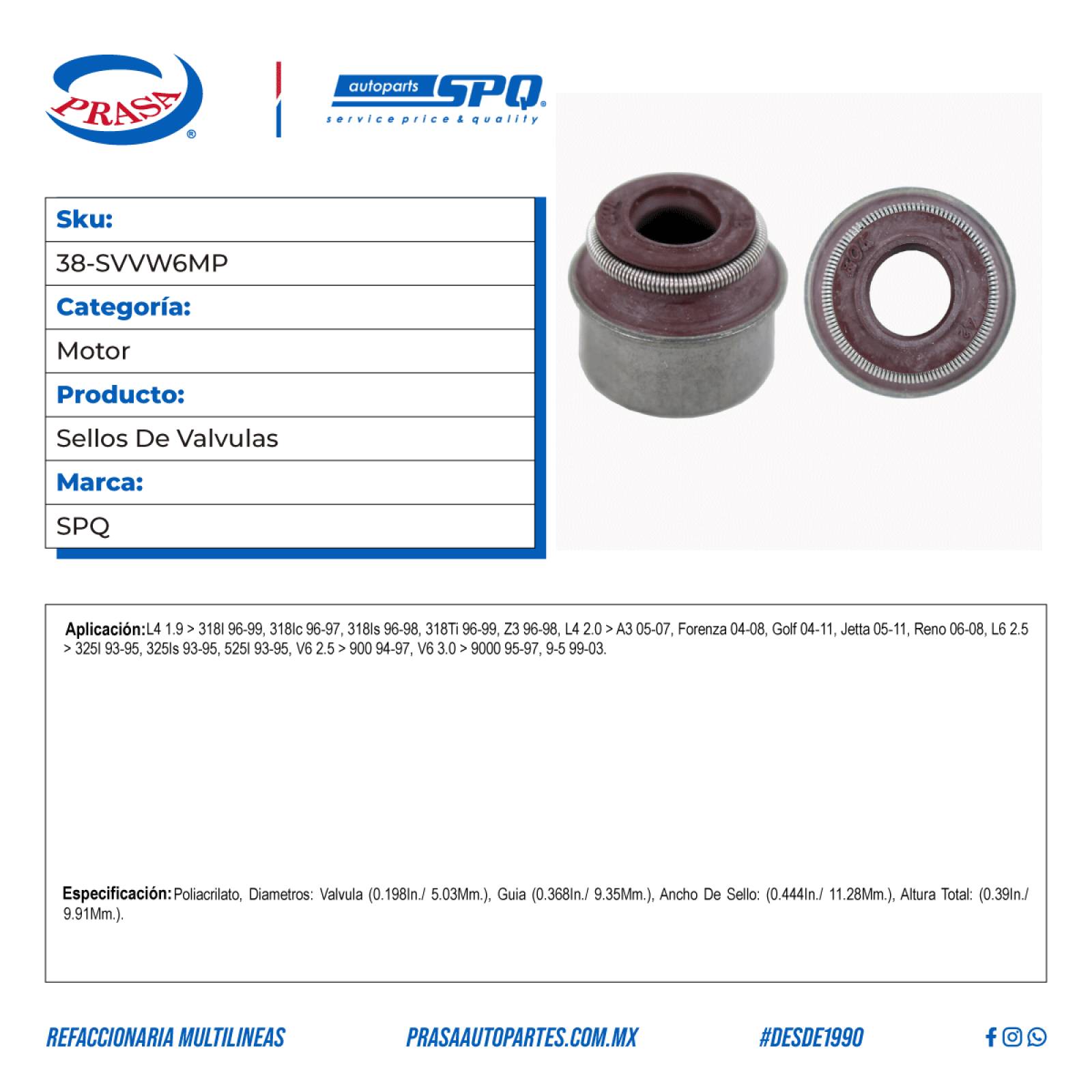 Sellos De Valvulas, SPQ; Para Audi A3 2005-2007 L4; 2