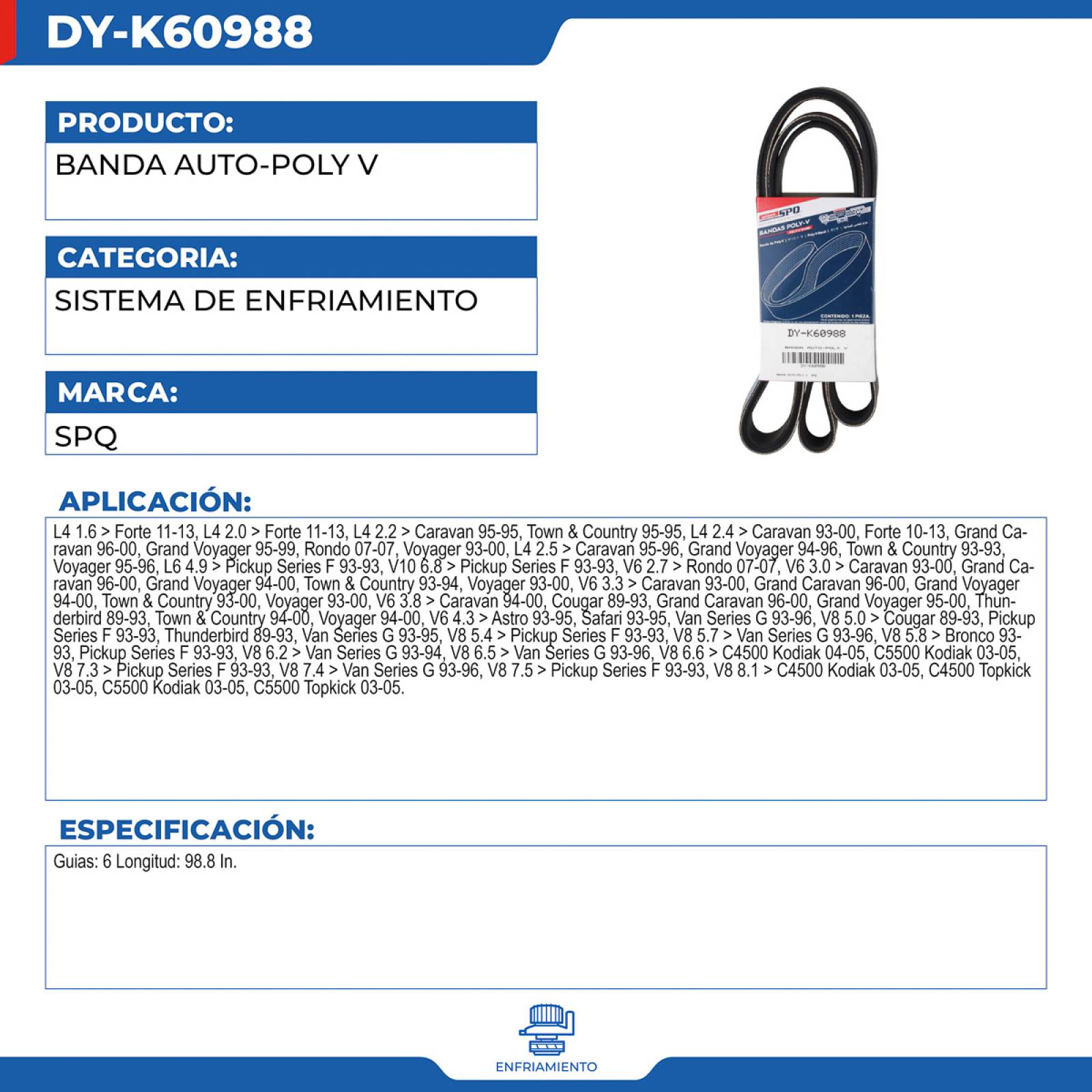 Banda Auto-Poly V, SPQ; Para Chevrolet Astro 1993-1995 V6; 4.3