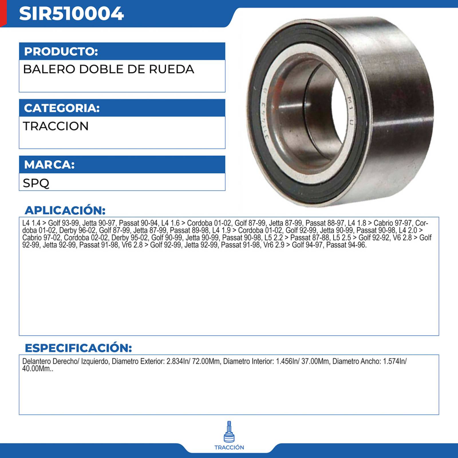 Balero Doble De Rueda, SPQ; Para Seat Cordoba 2001-2002 L4; 1.6