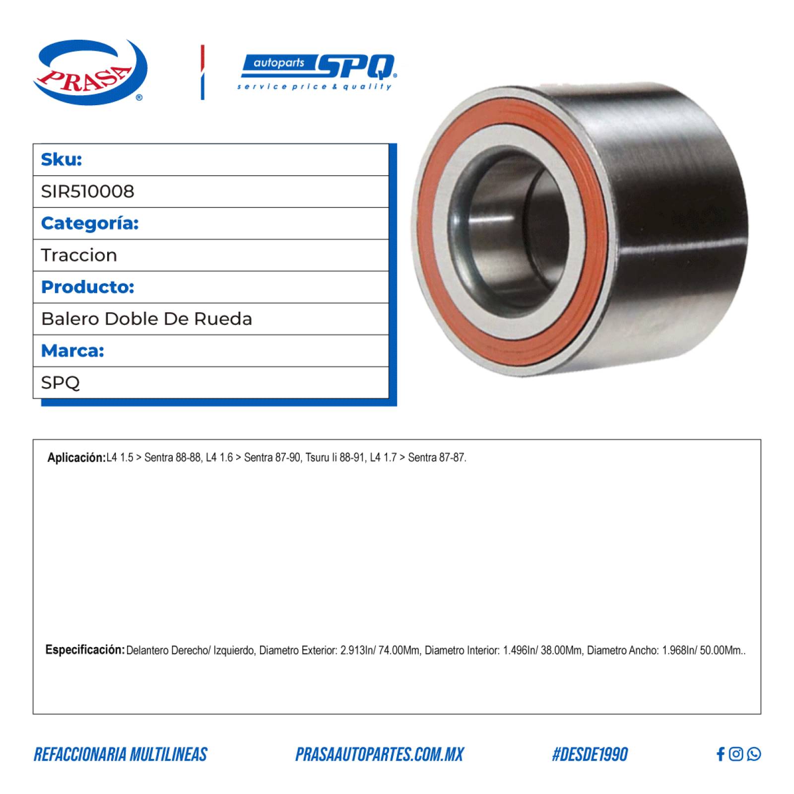 Balero Doble De Rueda, SPQ; Para Nissan Sentra 1988-1988 L4; 1.5