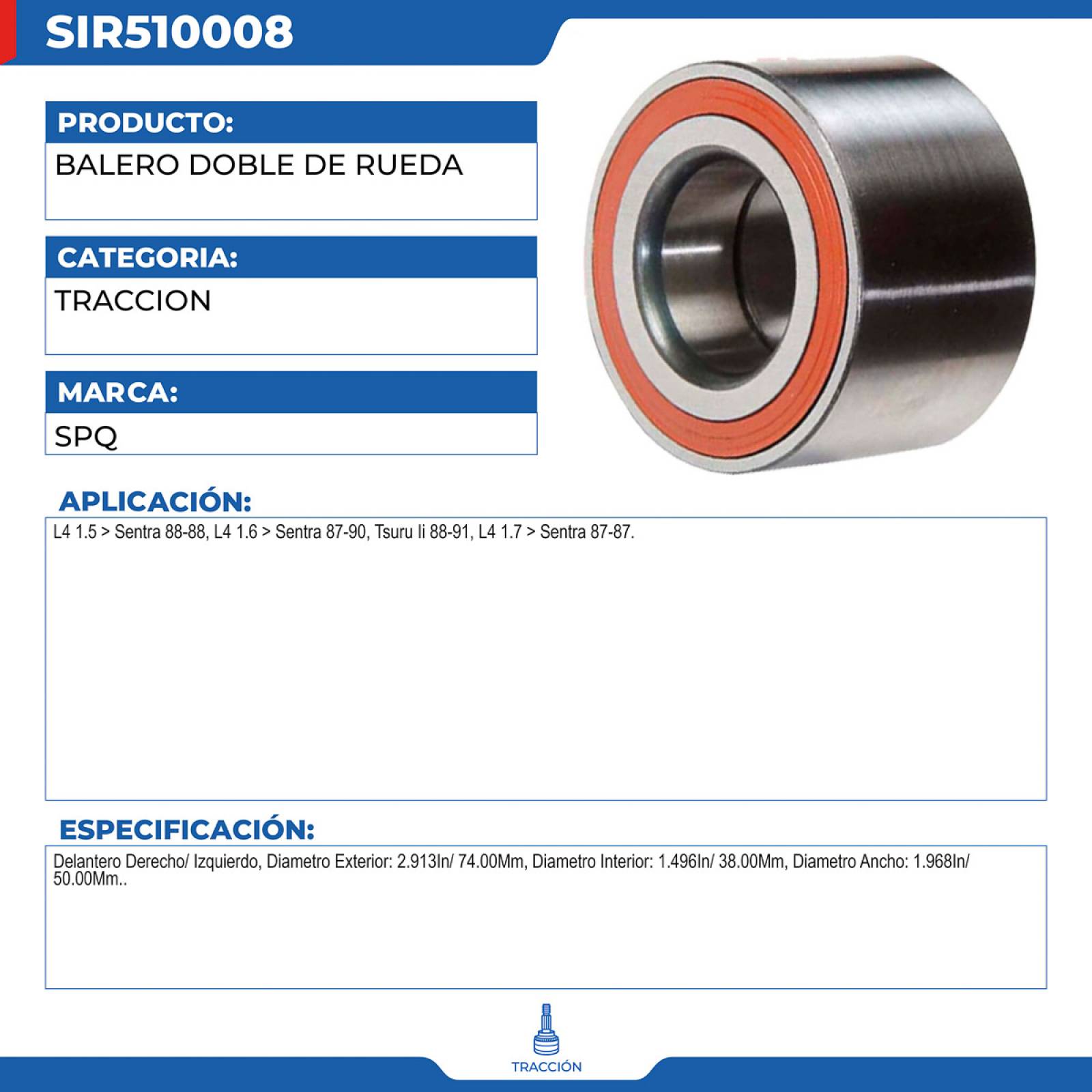 Balero Doble De Rueda, SPQ; Para Nissan Sentra 1988-1988 L4; 1.5
