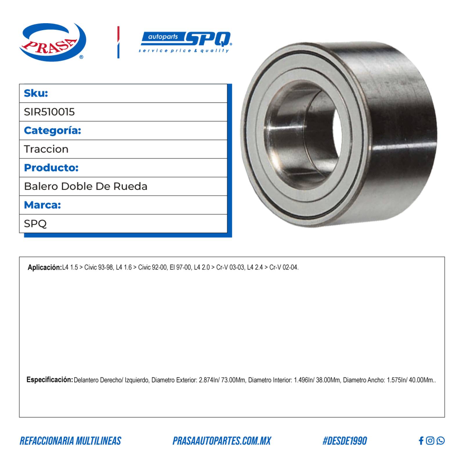 Balero Doble De Rueda, SPQ; Para Acura El 1997-2000 L4; 1.6