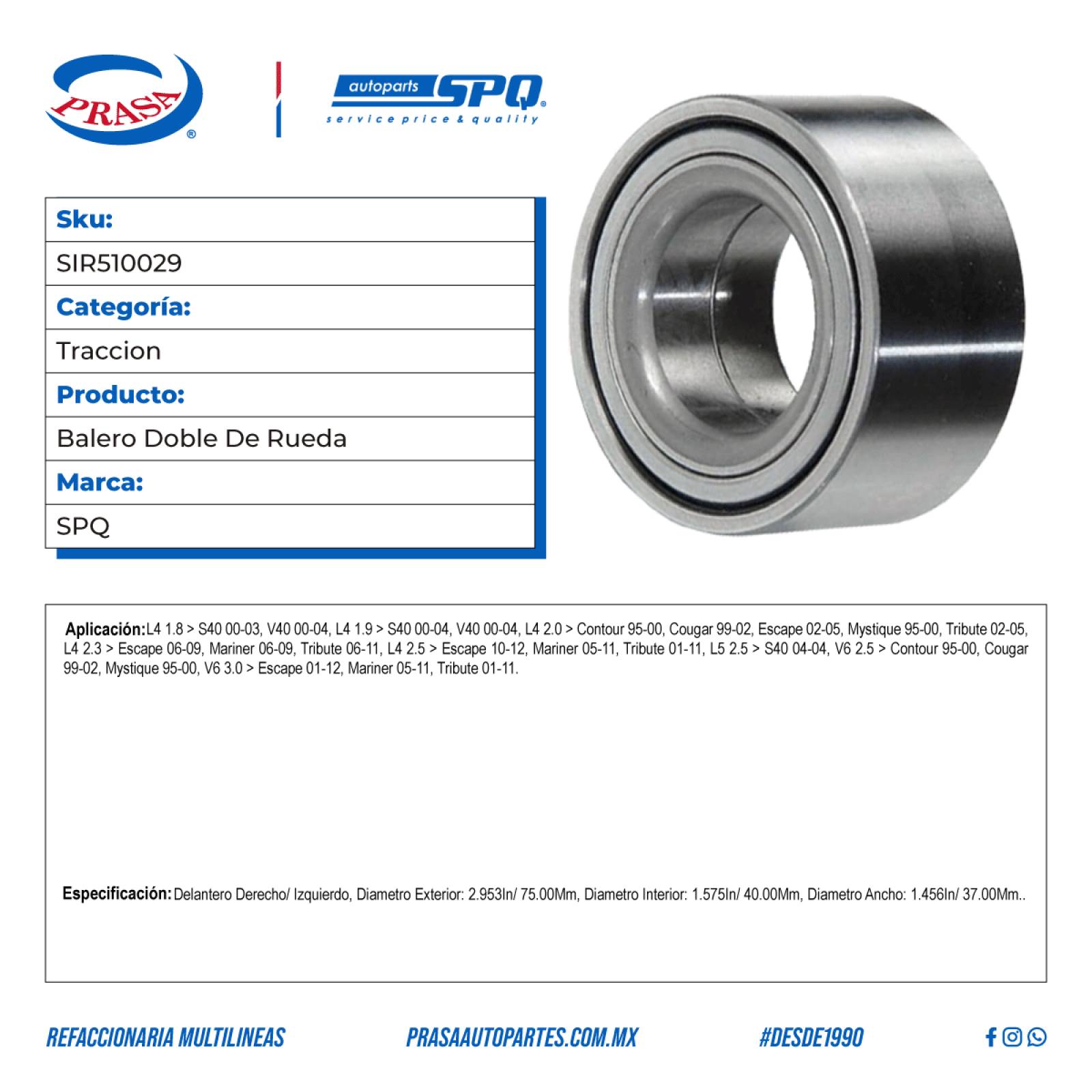 Balero Doble De Rueda, SPQ; Para Ford Contour 1995-2000 L4; 2