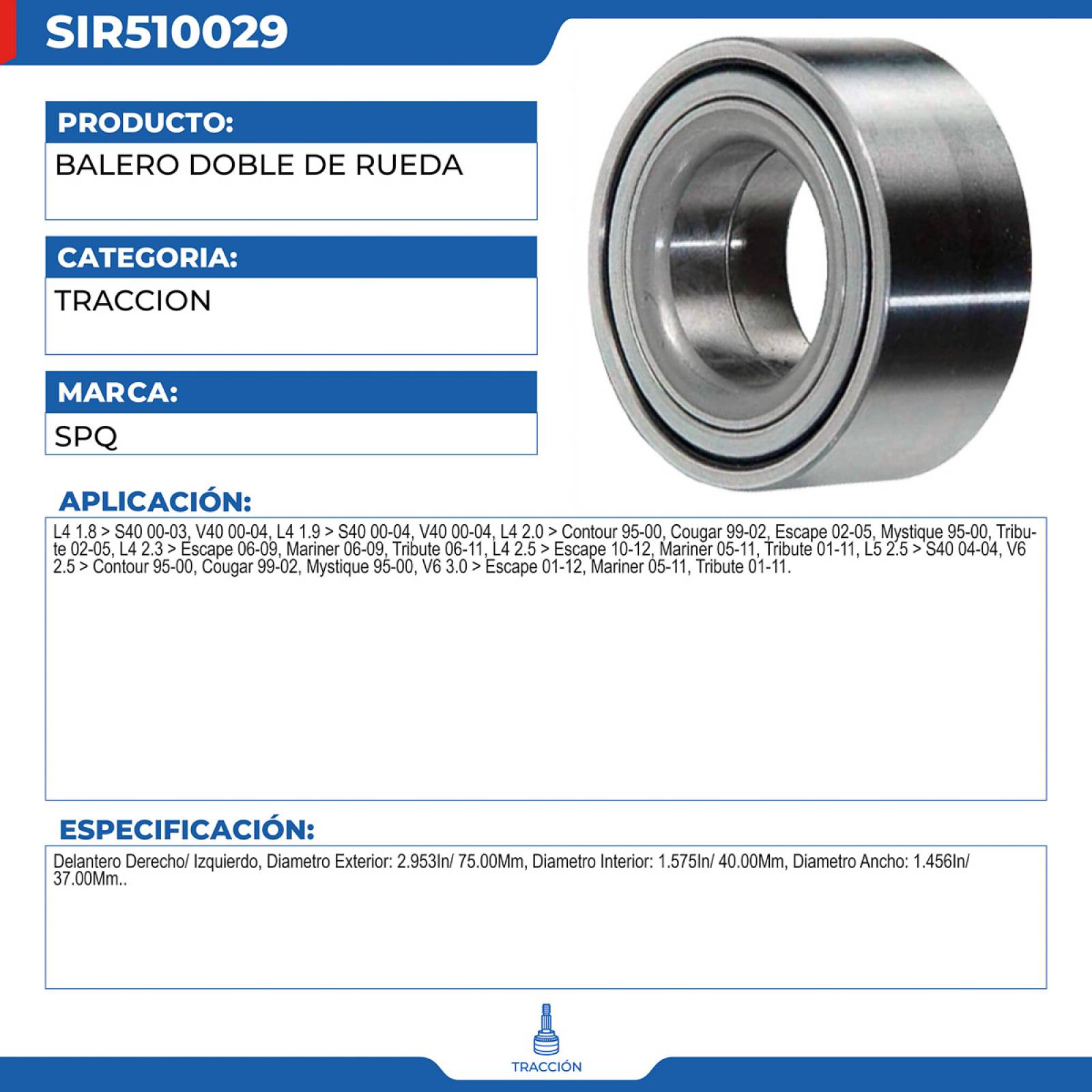 Balero Doble De Rueda, SPQ; Para Ford Contour 1995-2000 L4; 2