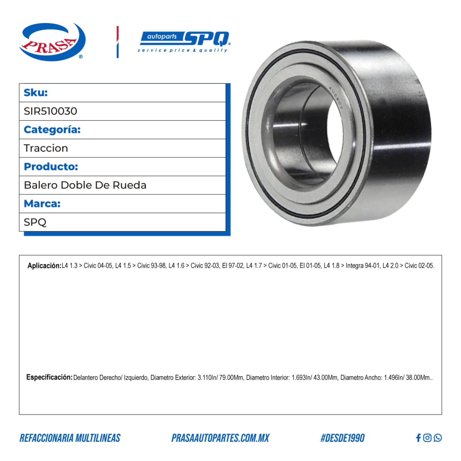 Balero Doble De Rueda, SPQ; Para Acura El 1997-2002 L4; 1.6