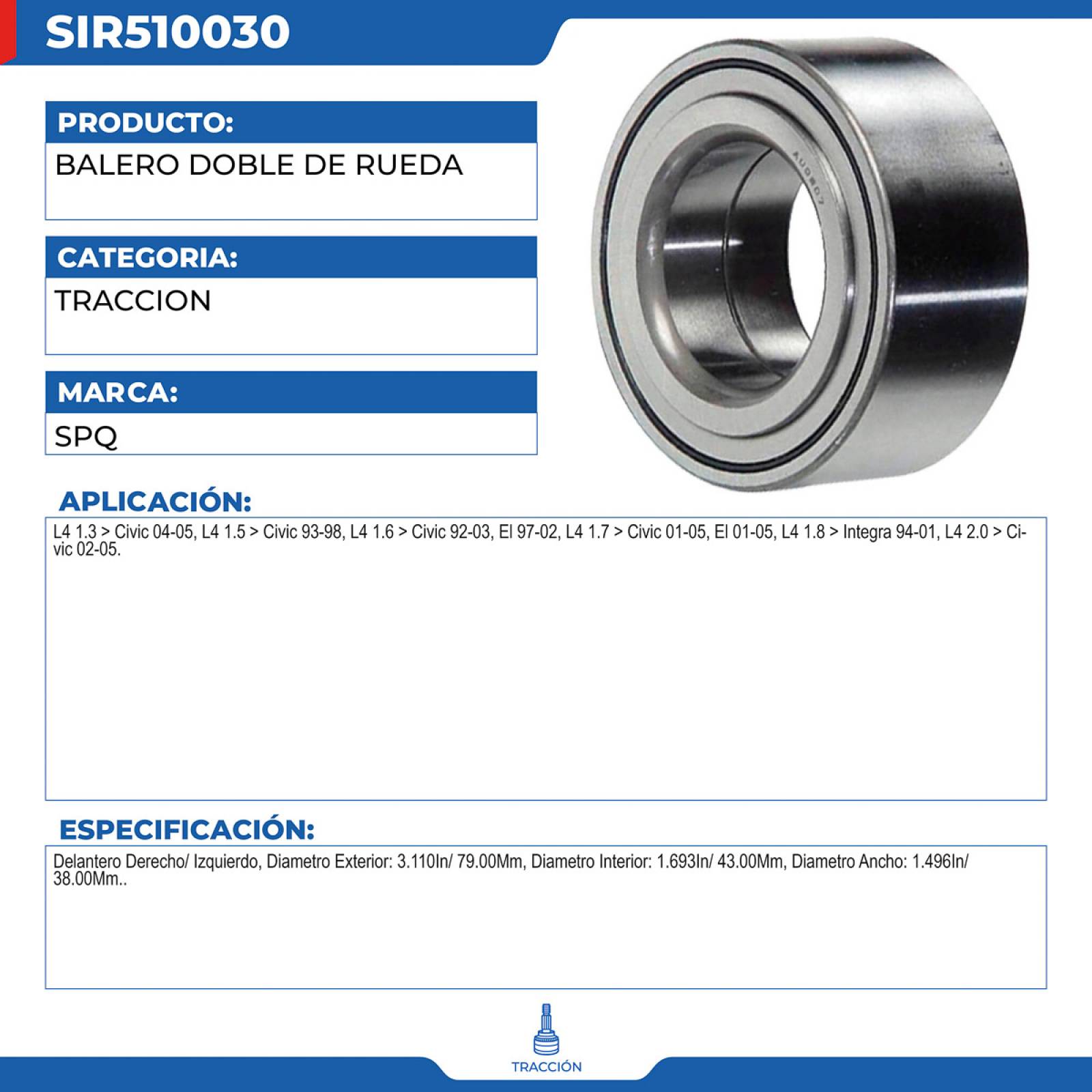 Balero Doble De Rueda, SPQ; Para Acura El 1997-2002 L4; 1.6