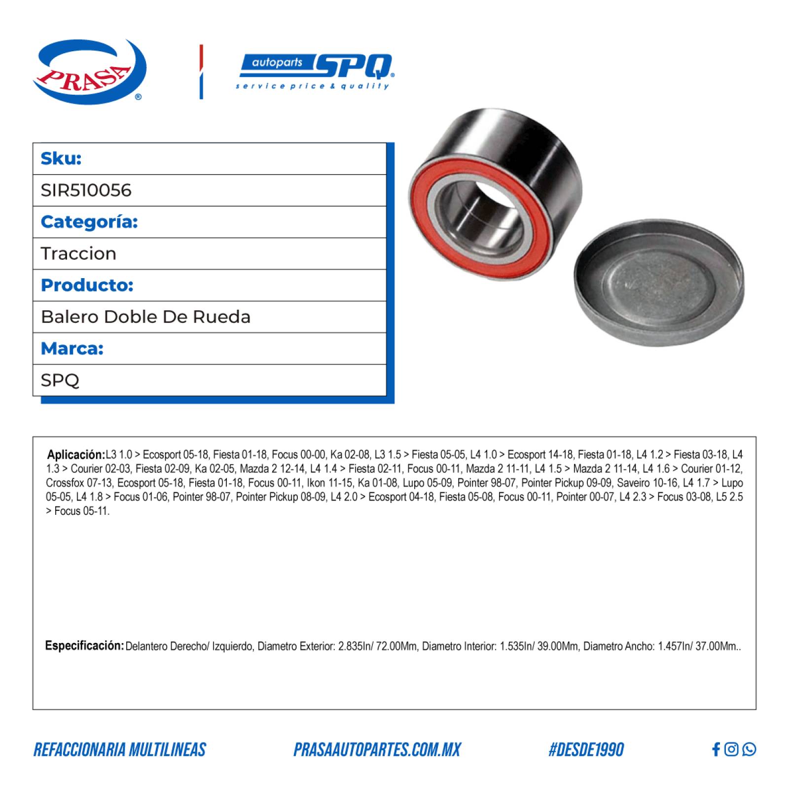 Balero Doble De Rueda, SPQ; Para Ford Courier 2002-2003 L4; 1.3