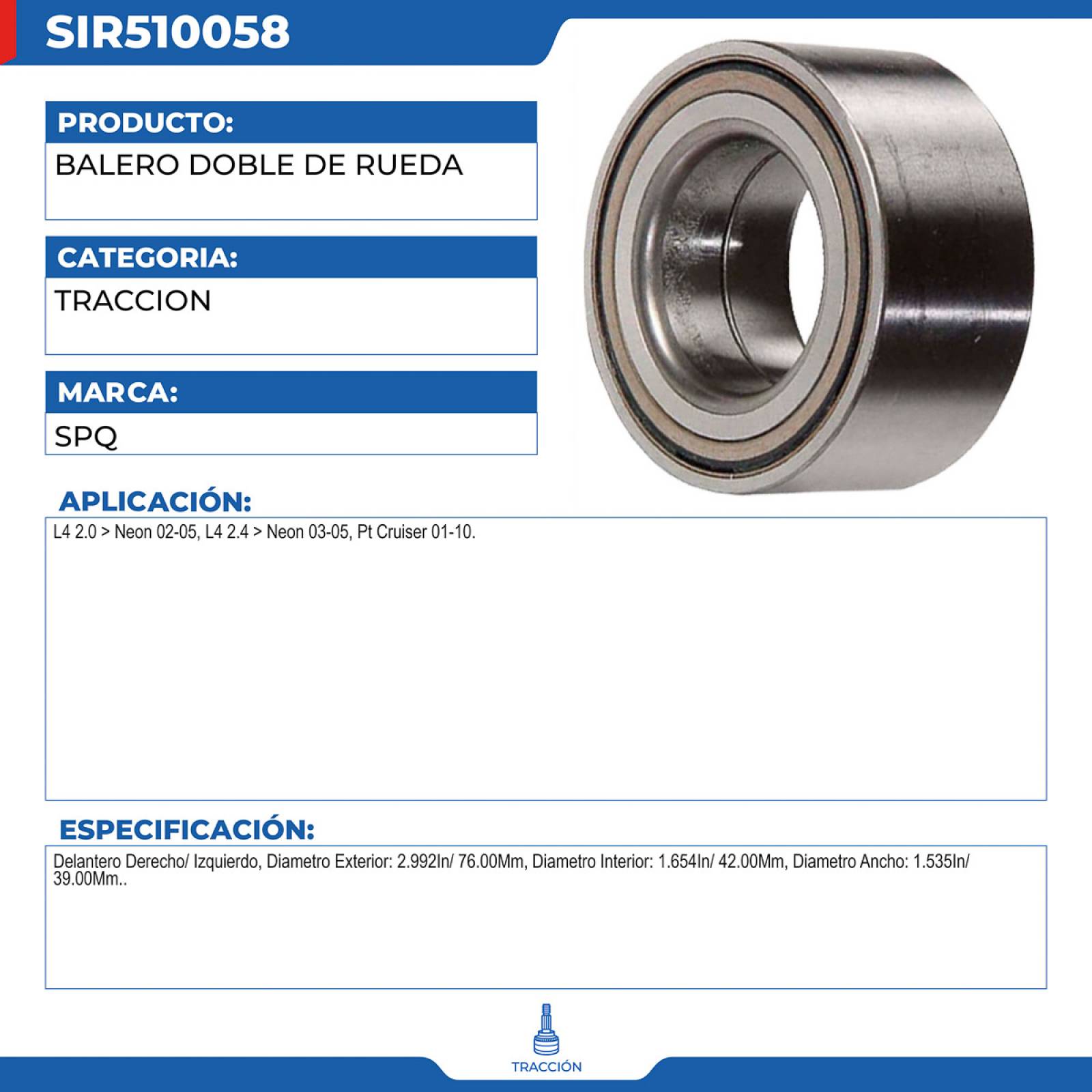 Balero Doble De Rueda, SPQ; Para Chrysler Pt Cruiser 2001-2010 L4; 2.4