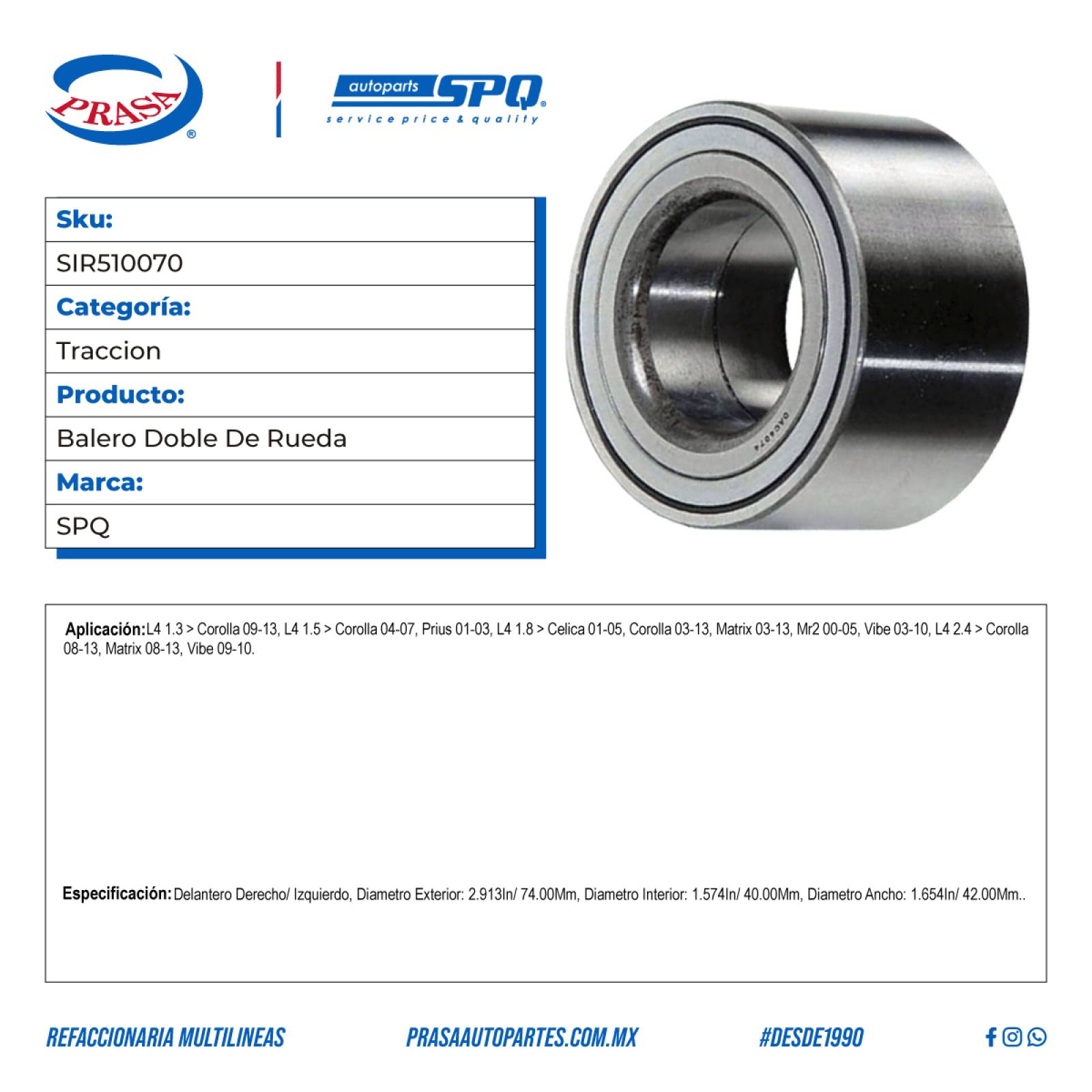 Balero Doble De Rueda, SPQ; Para Pontiac Vibe 2003-2010 L4; 1.8