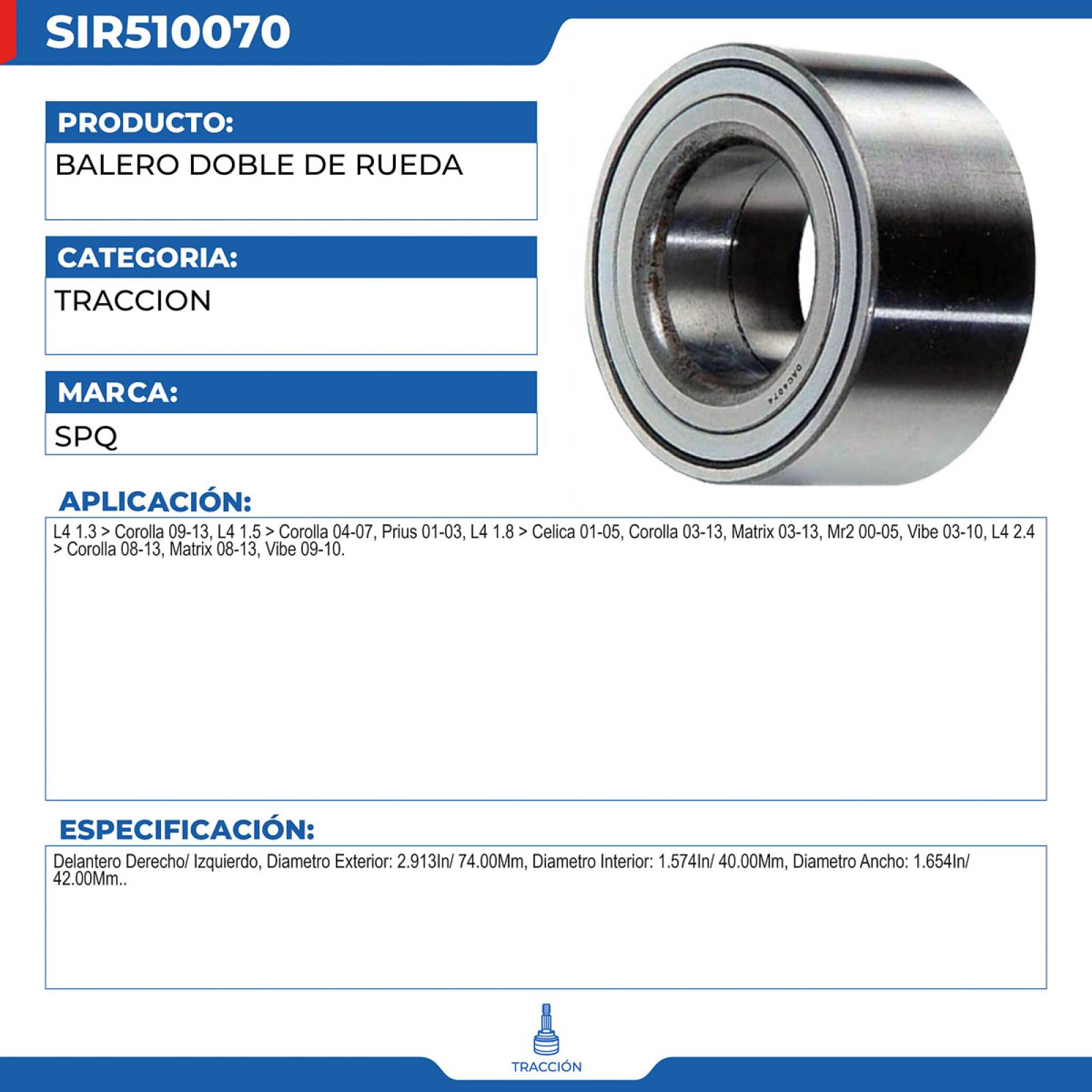 Balero Doble De Rueda, SPQ; Para Pontiac Vibe 2003-2010 L4; 1.8