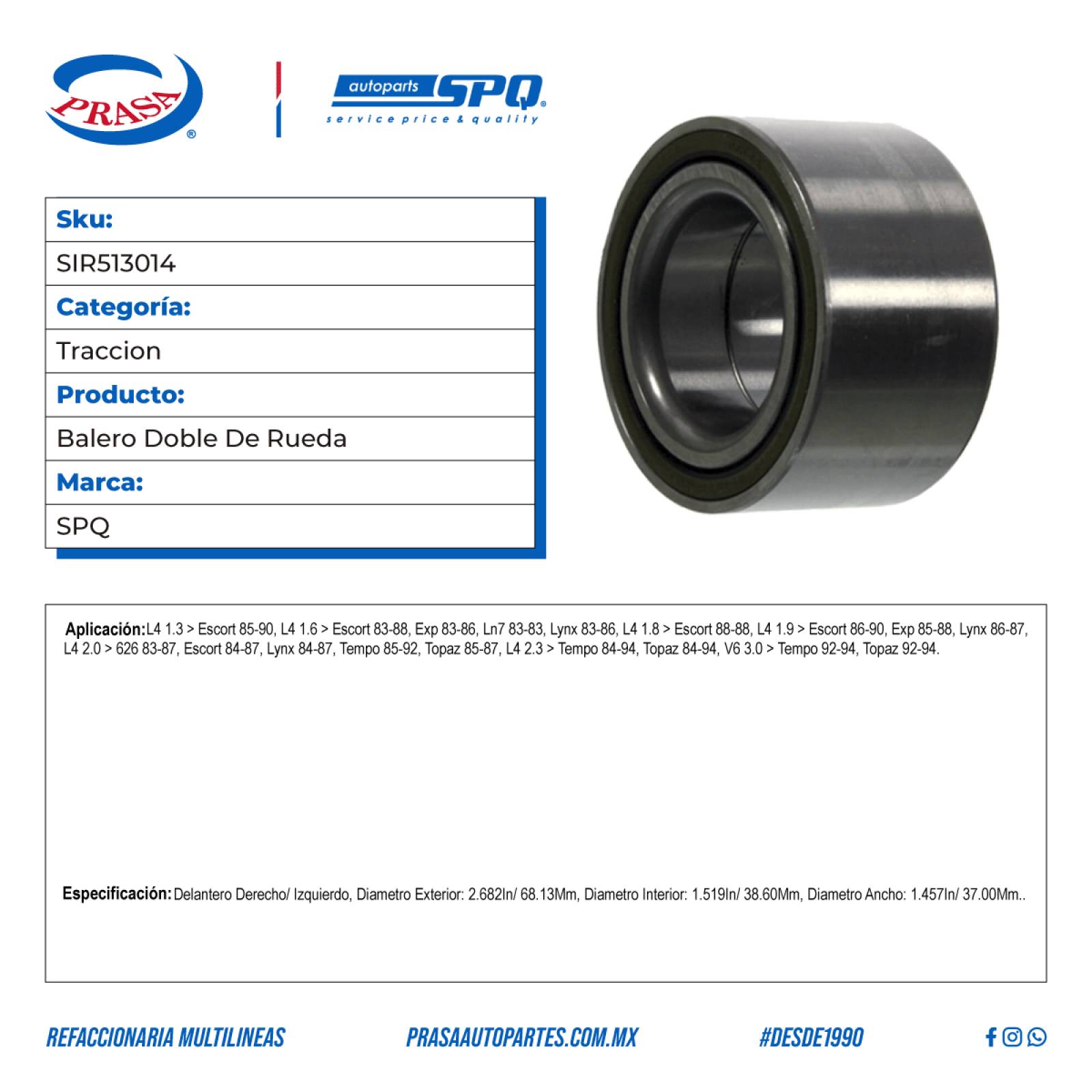 Balero Doble De Rueda, SPQ; Para Ford Escort 1985-1990 L4; 1.3