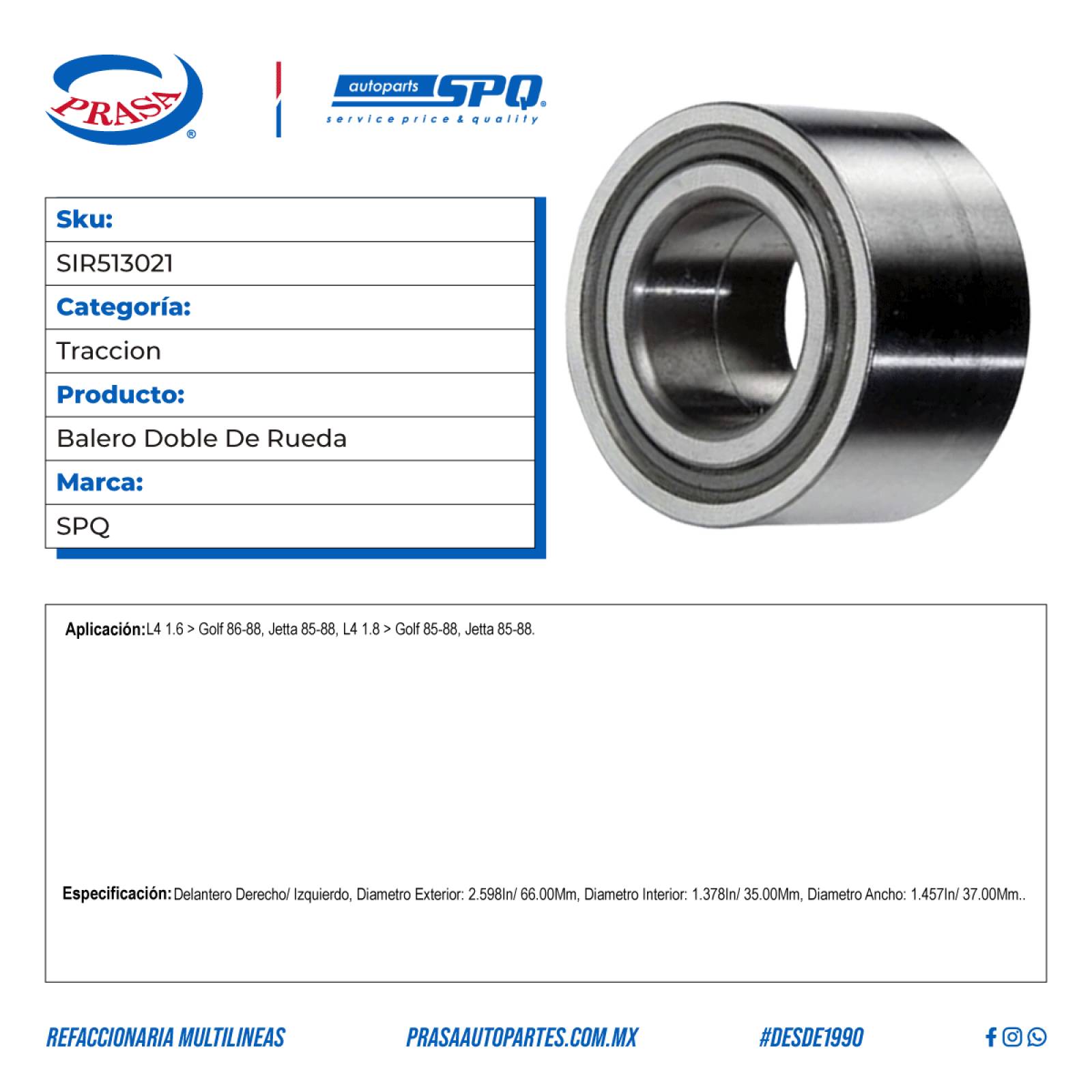 Balero Doble De Rueda, SPQ; Para Volkswagen Golf 1986-1988 L4; 1.6