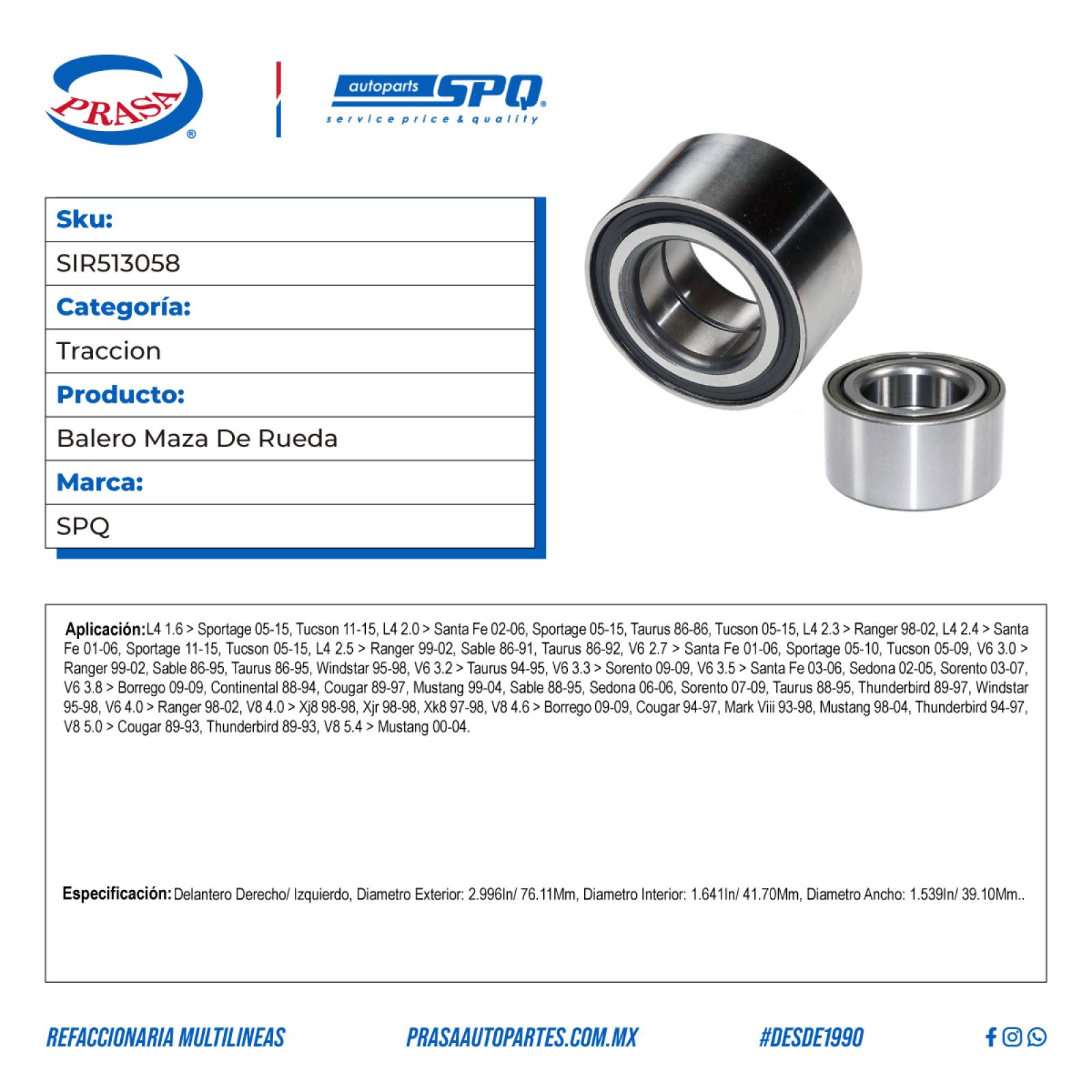 Balero Maza De Rueda, SPQ; Para Ford Mustang 1999-2004 V6; 3.8