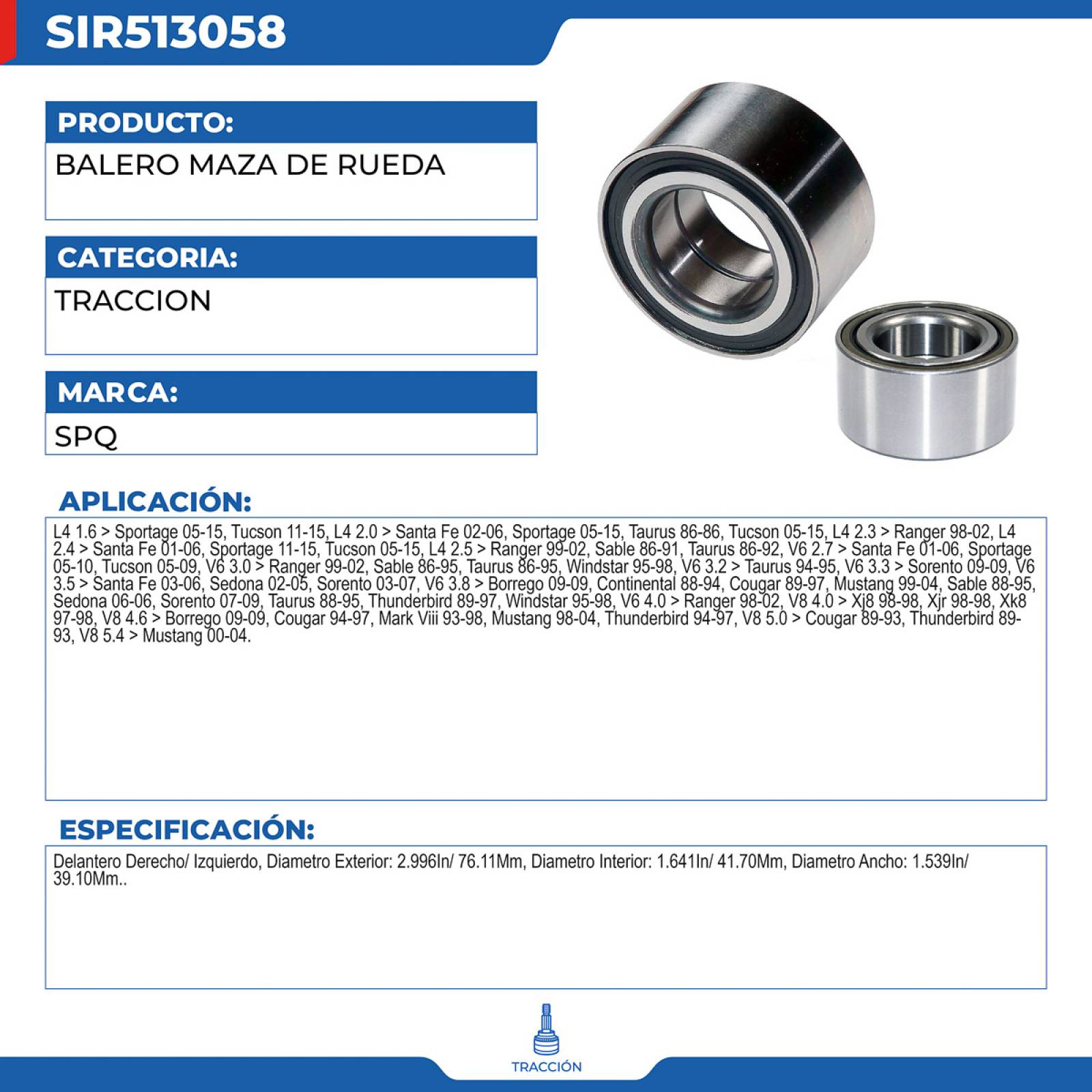 Balero Maza De Rueda, SPQ; Para Ford Mustang 1999-2004 V6; 3.8