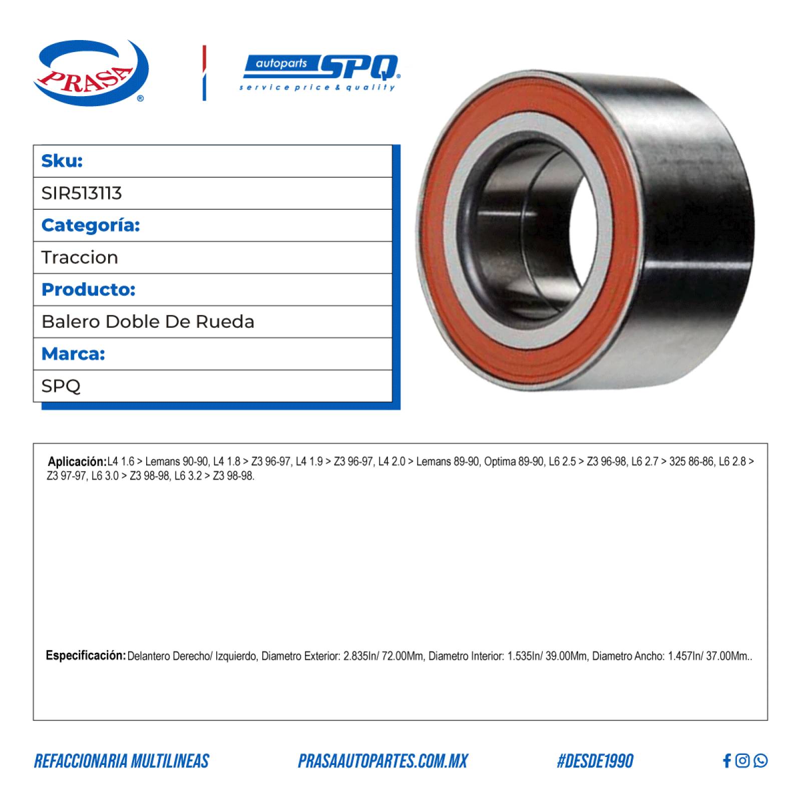 Balero Doble De Rueda, SPQ; Para Bmw 325 1986-1986 L6; 2.7