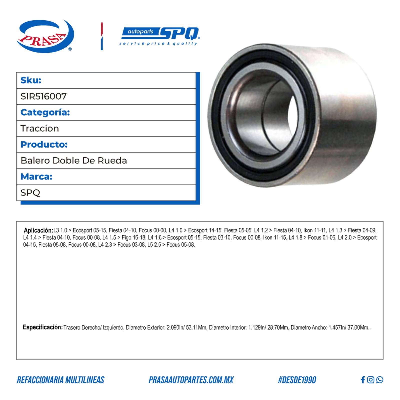 Balero Doble De Rueda, SPQ; Para Ford Ecosport 2005-2015 L3; 1