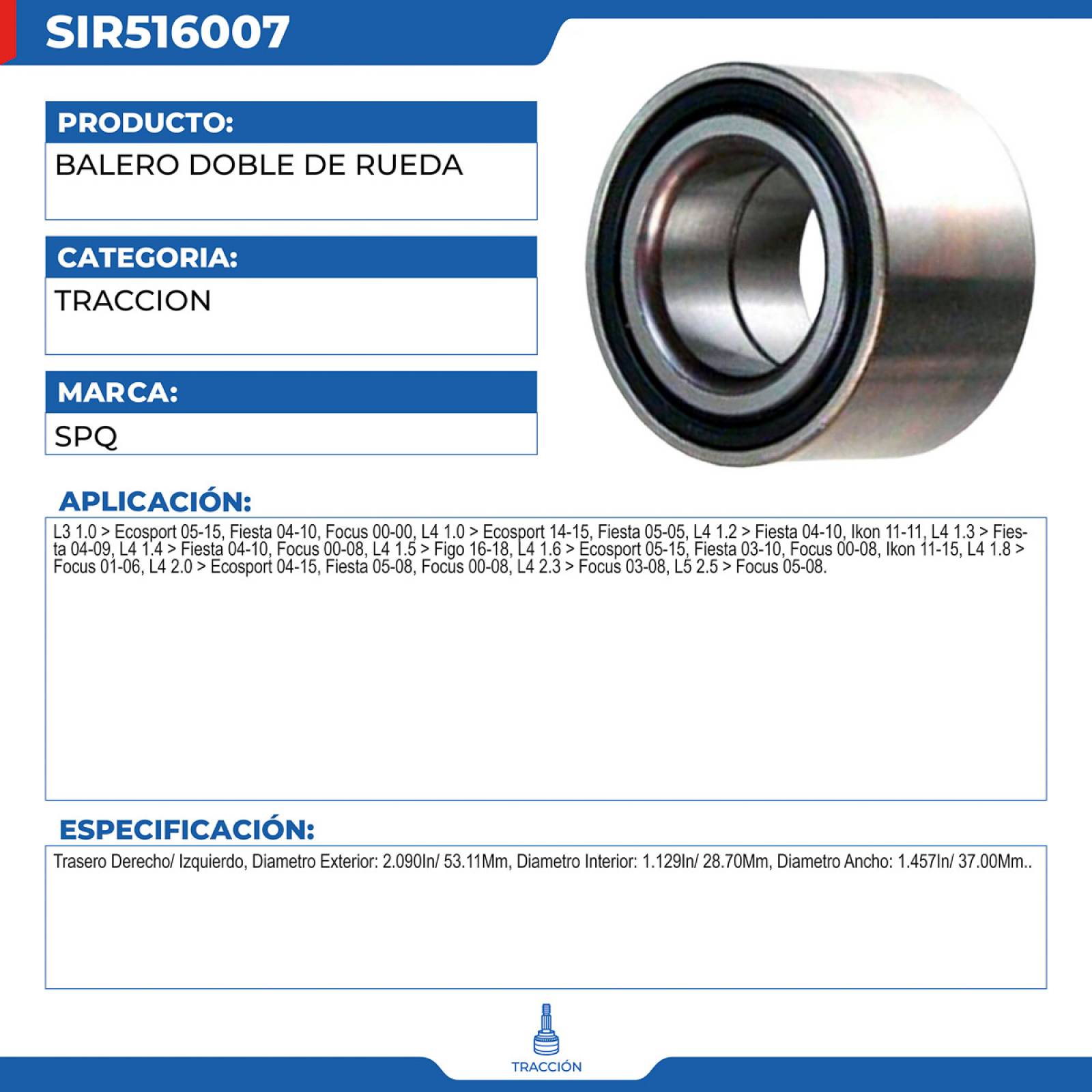 Balero Doble De Rueda, SPQ; Para Ford Ecosport 2005-2015 L3; 1