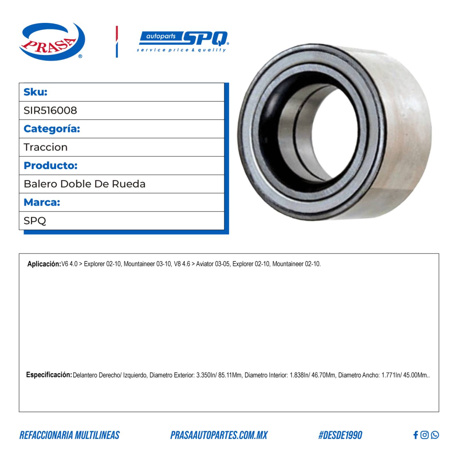 Balero Doble De Rueda, SPQ; Para Ford Explorer 2002-2010 V6; 4