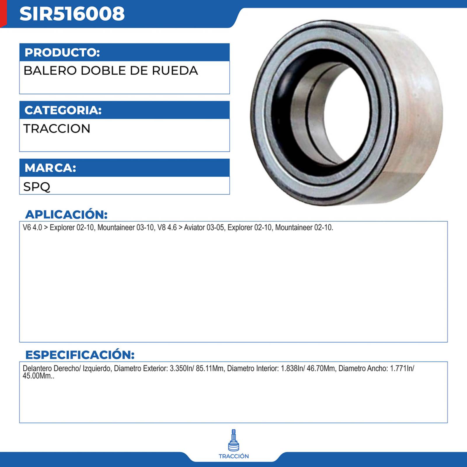 Balero Doble De Rueda, SPQ; Para Ford Explorer 2002-2010 V6; 4