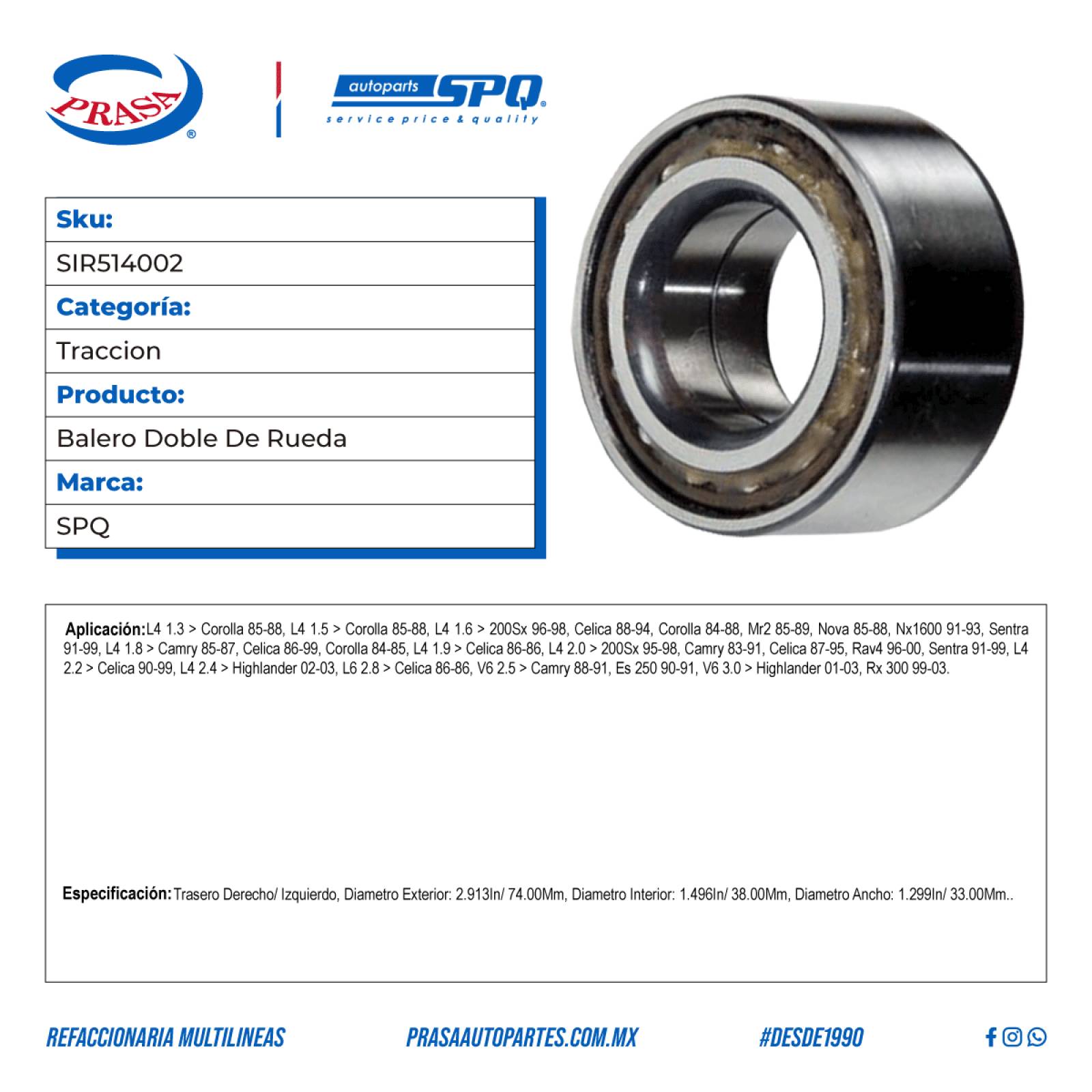 Balero Doble De Rueda, SPQ; Para Chevrolet Nova 1985-1988 L4; 1.6