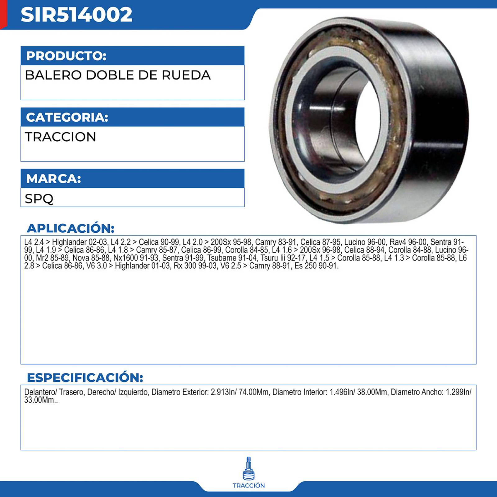 Balero Doble De Rueda, SPQ; Para Chevrolet Nova 1985-1988 L4; 1.6