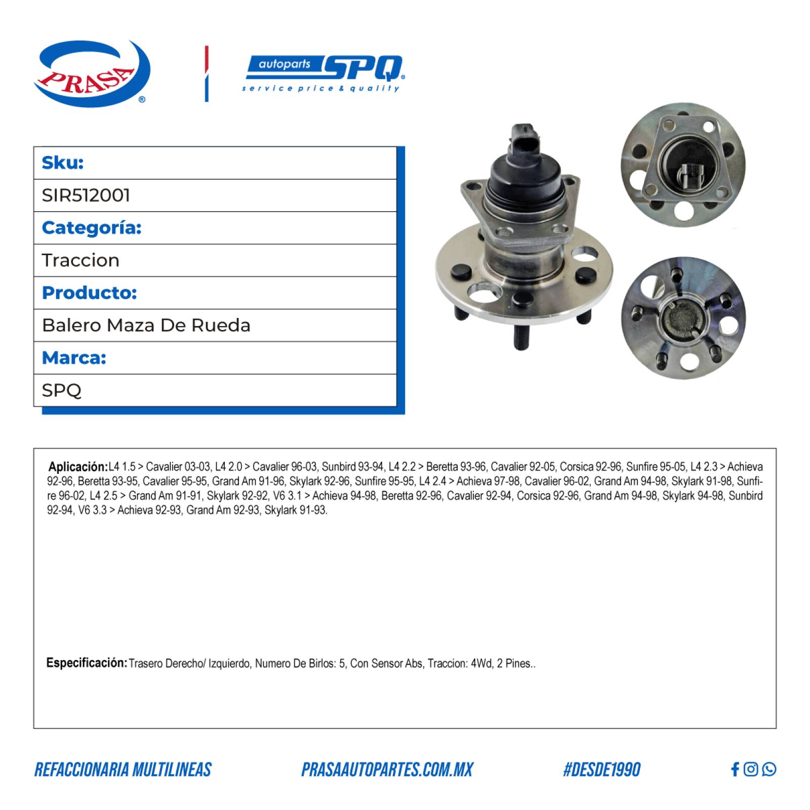 Balero Maza De Rueda, SPQ; Para Buick Skylark 1992-1996 L4; 2.3