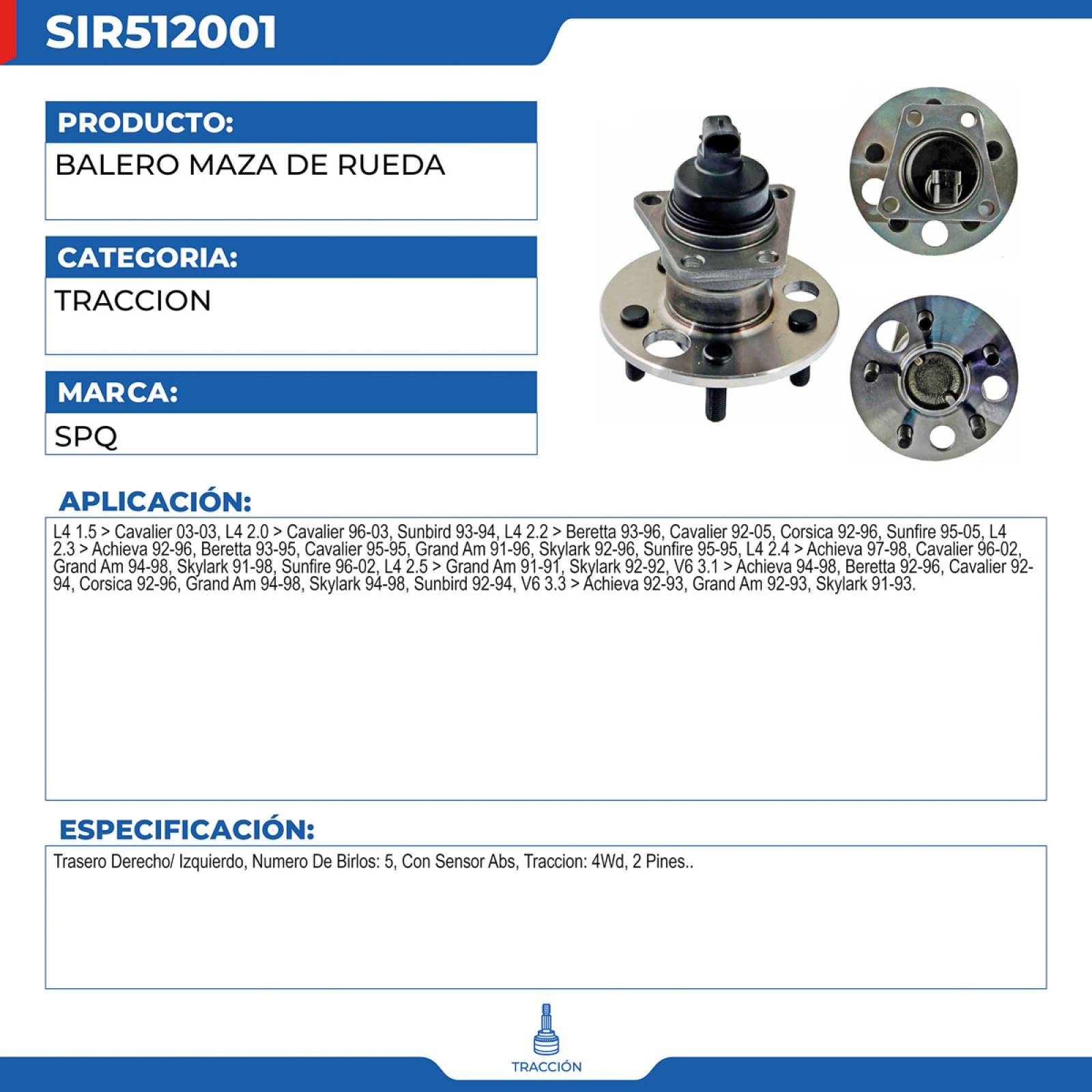 Balero Maza De Rueda, SPQ; Para Buick Skylark 1992-1996 L4; 2.3