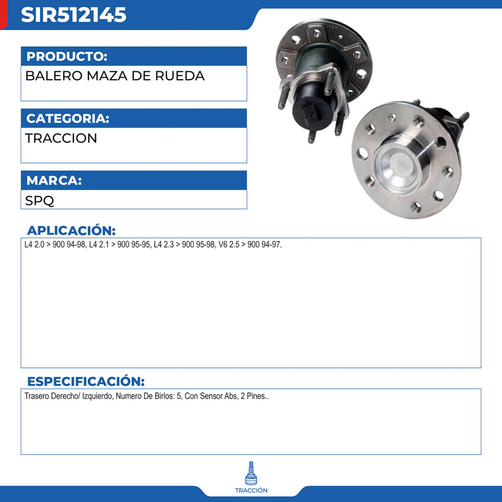 Balero Maza De Rueda, SPQ; Para Saab 900 1994-1998 L4; 2