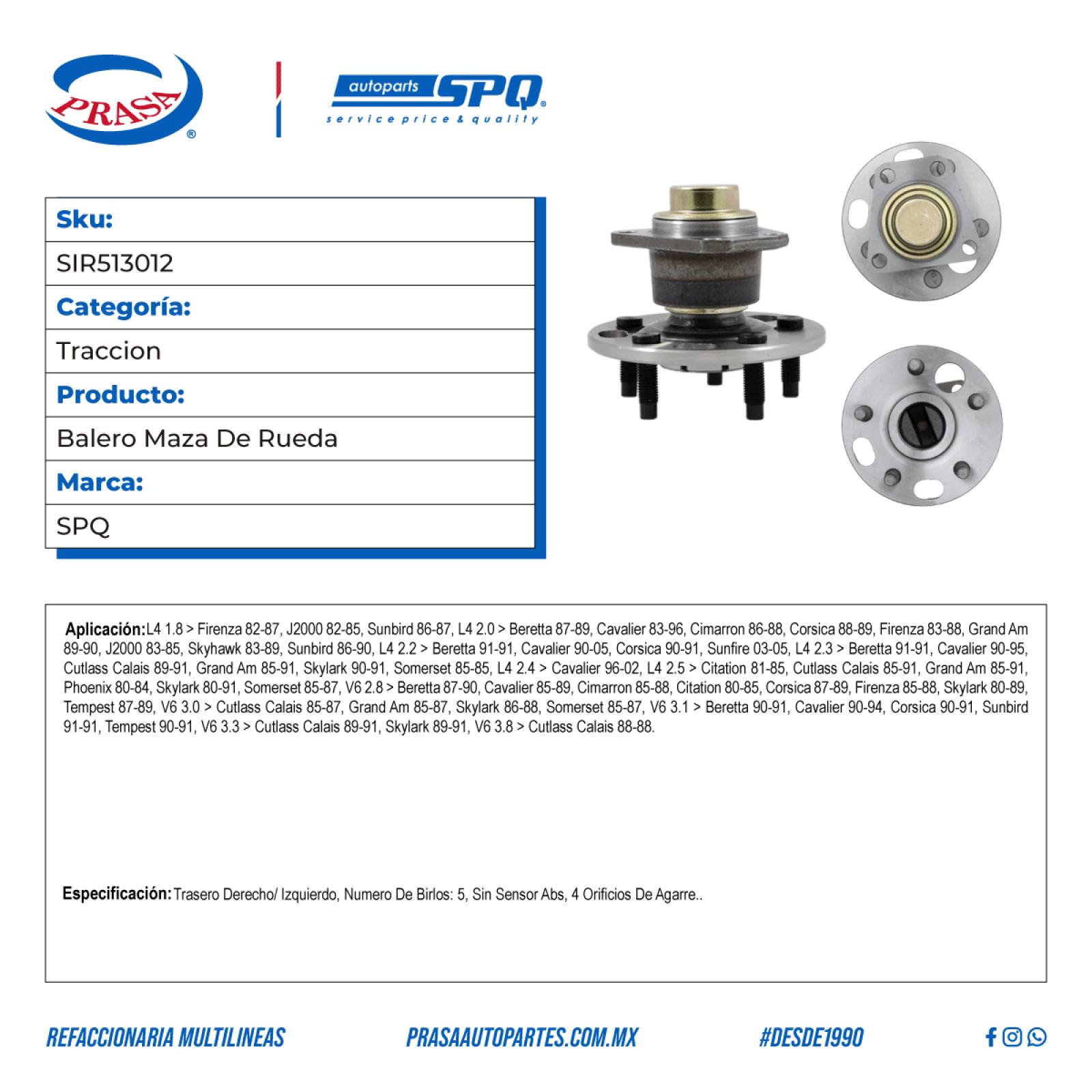 Balero Maza De Rueda, SPQ; Para Buick Skyhawk 1983-1989 L4; 2
