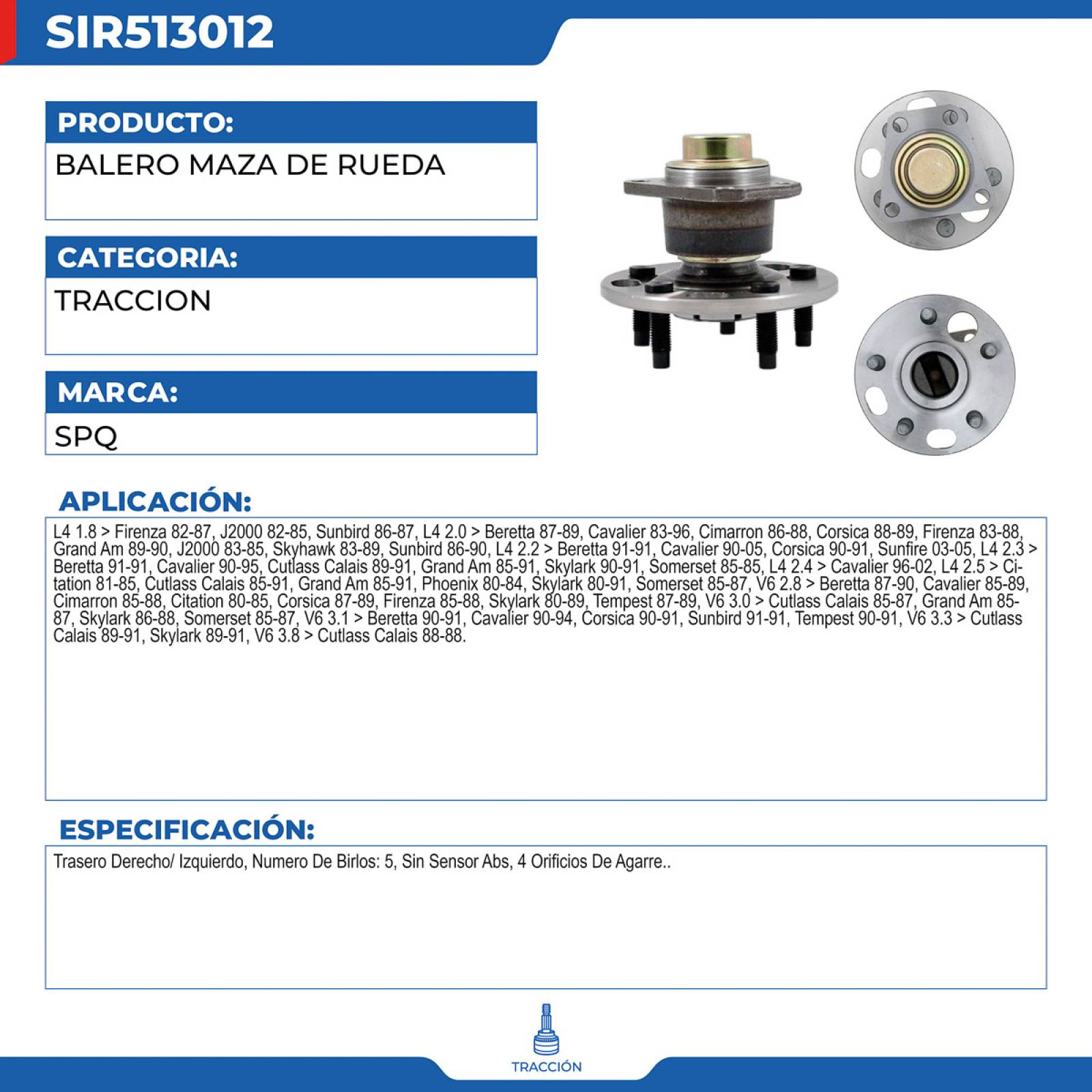 Balero Maza De Rueda, SPQ; Para Buick Skyhawk 1983-1989 L4; 2