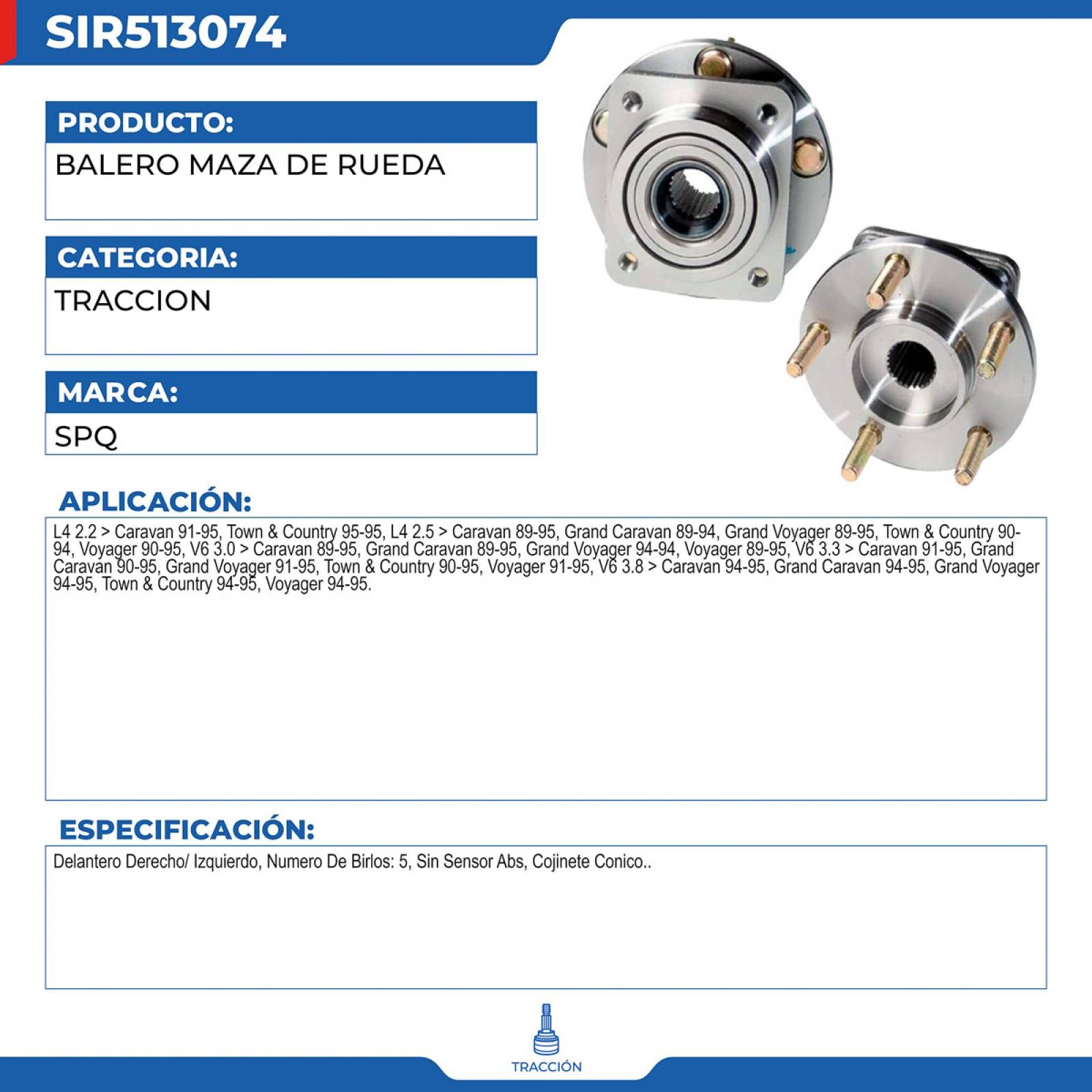 Balero Maza De Rueda, SPQ; Para Chrysler Grand Voyager 1989-1995 L4; 2.5