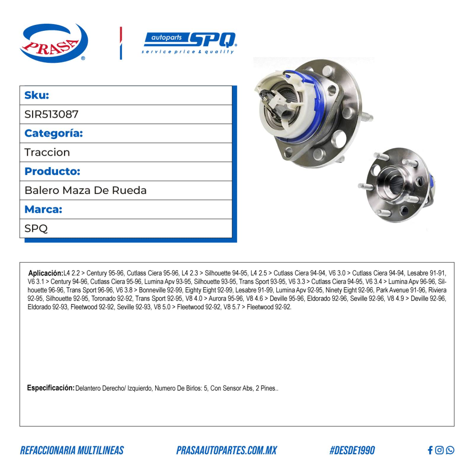 Balero Maza De Rueda, SPQ; Para Buick Century 1995-1996 L4; 2.2