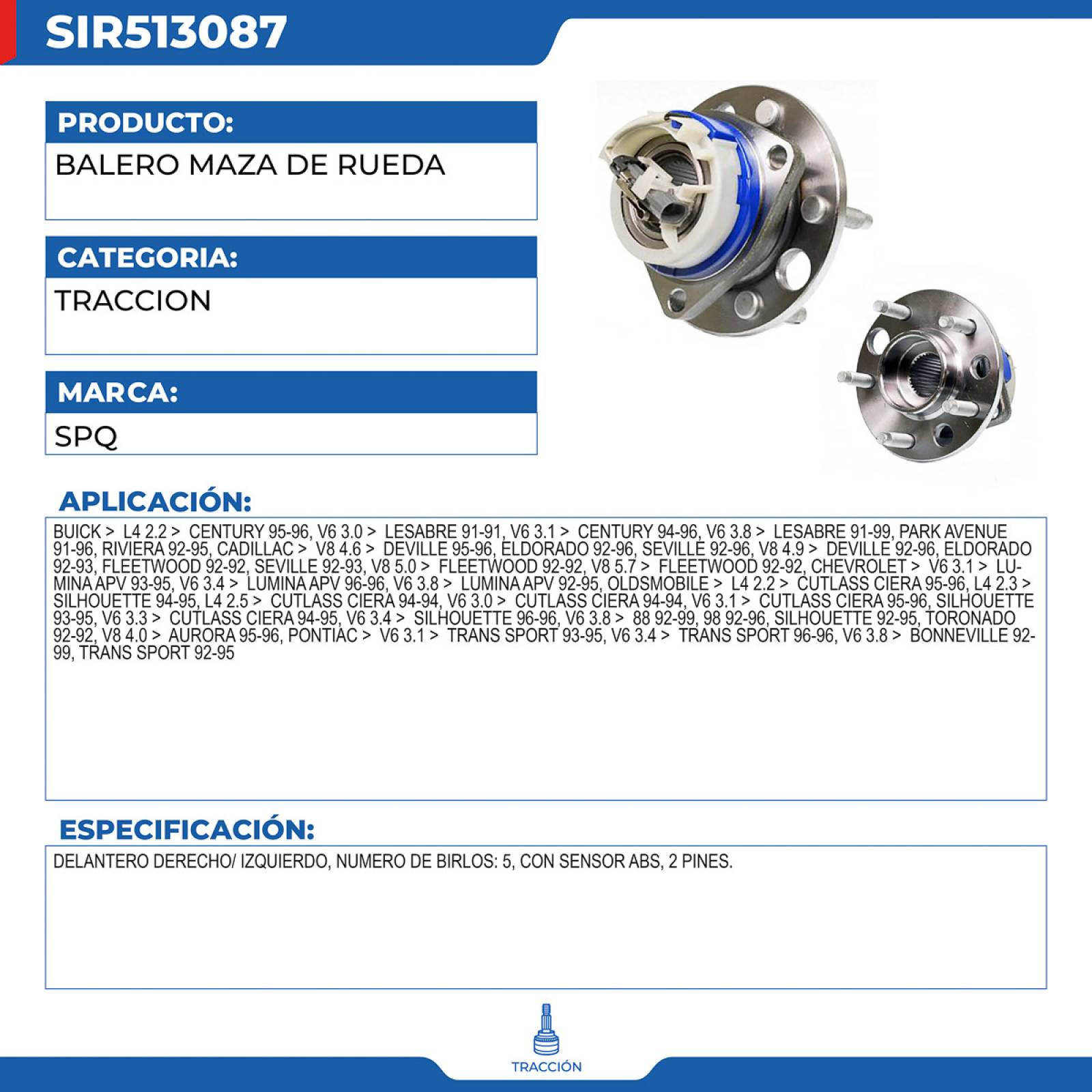 Balero Maza De Rueda, SPQ; Para Buick Century 1995-1996 L4; 2.2