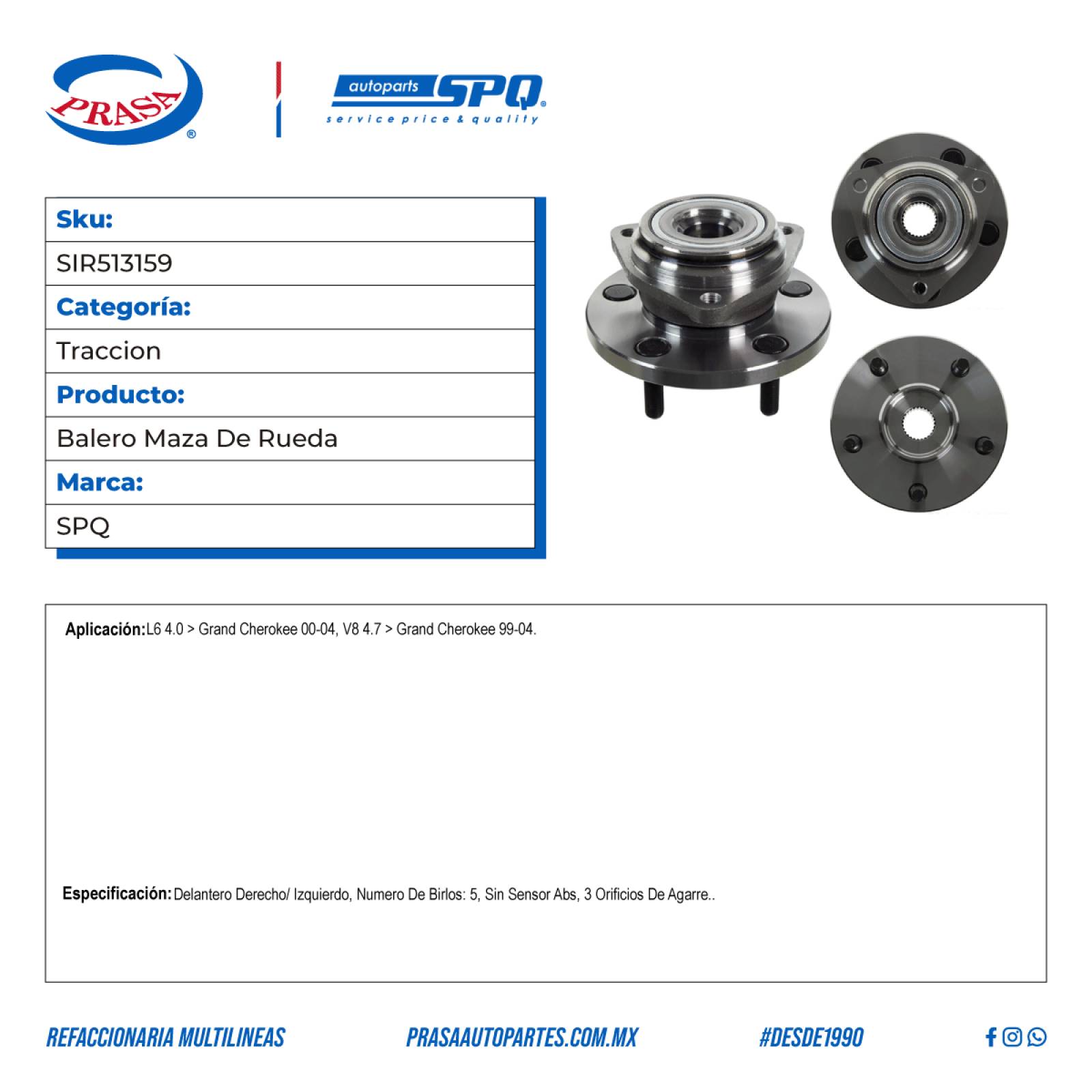 Balero Maza De Rueda, SPQ; Para Jeep Grand Cherokee 2000-2004 L6; 4