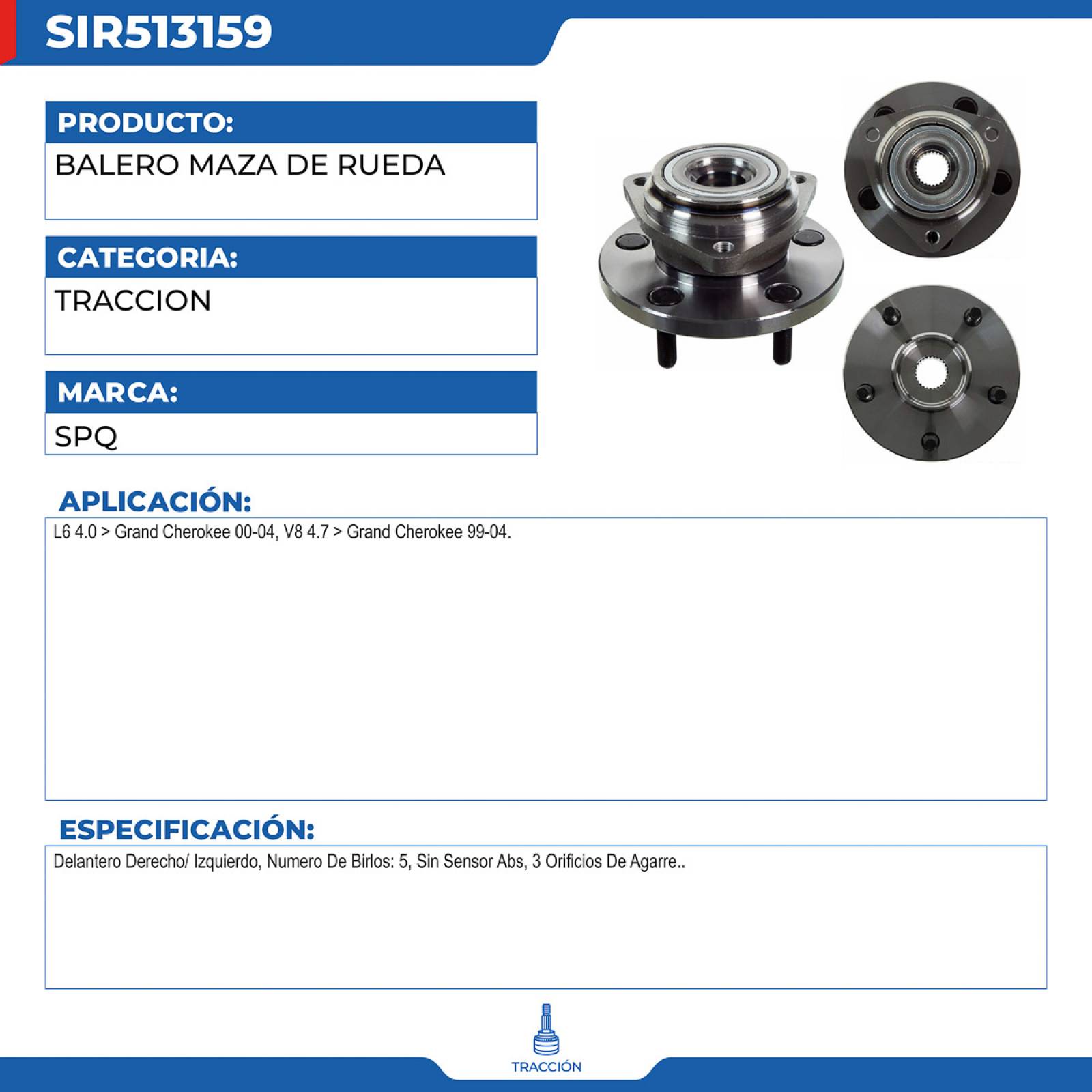 Balero Maza De Rueda, SPQ; Para Jeep Grand Cherokee 2000-2004 L6; 4
