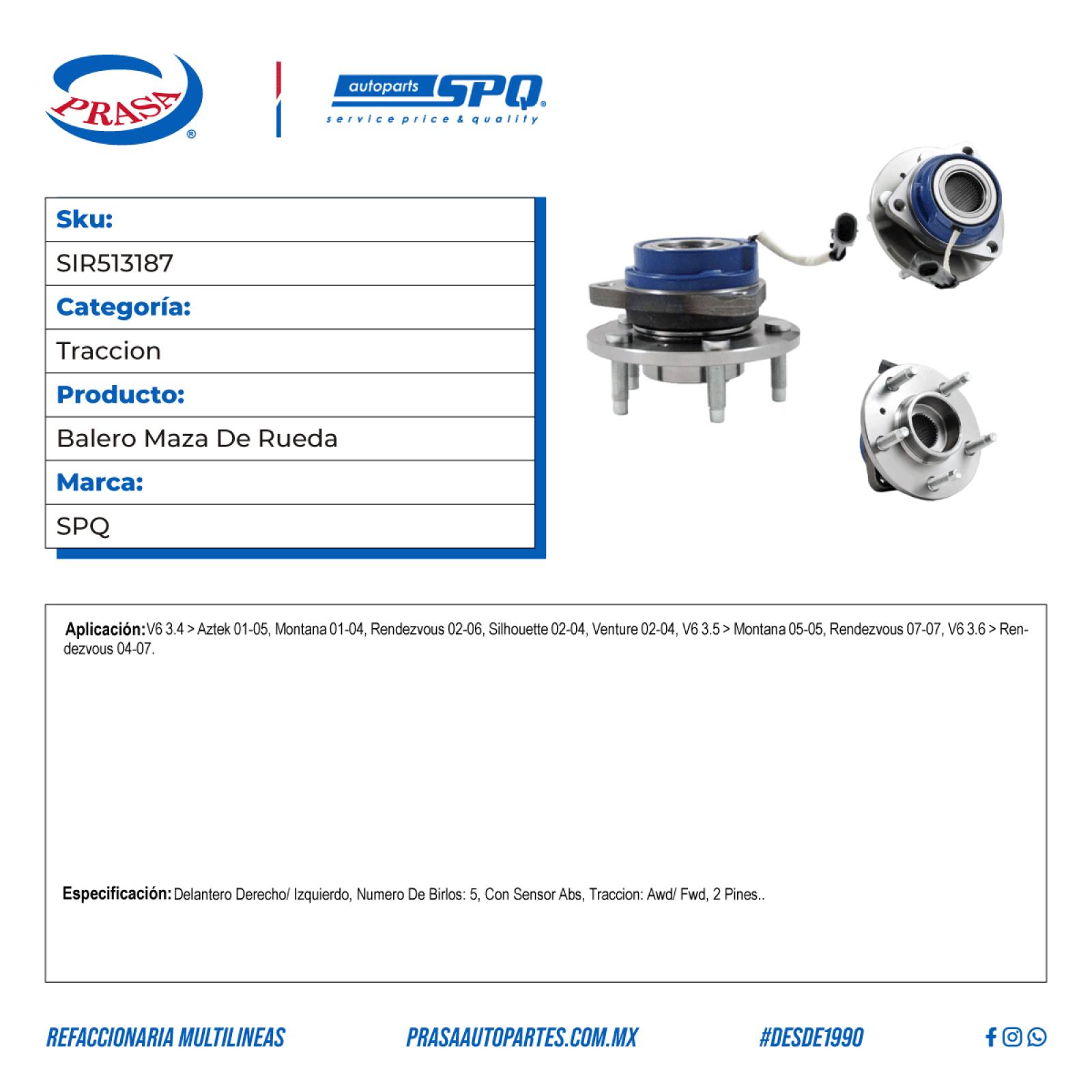 Balero Maza De Rueda, SPQ; Para Buick Rendezvous 2002-2006 V6; 3.4