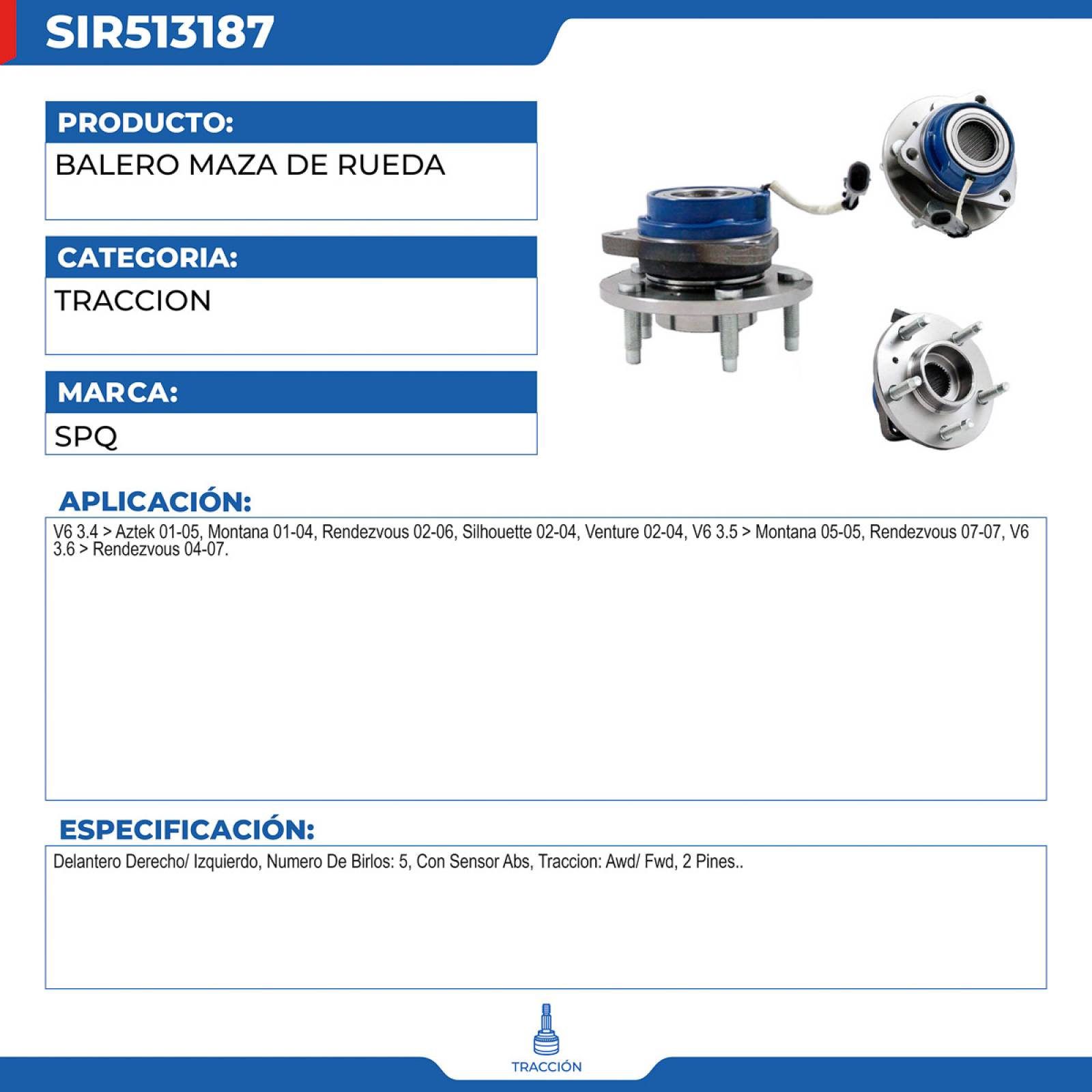 Balero Maza De Rueda, SPQ; Para Buick Rendezvous 2002-2006 V6; 3.4